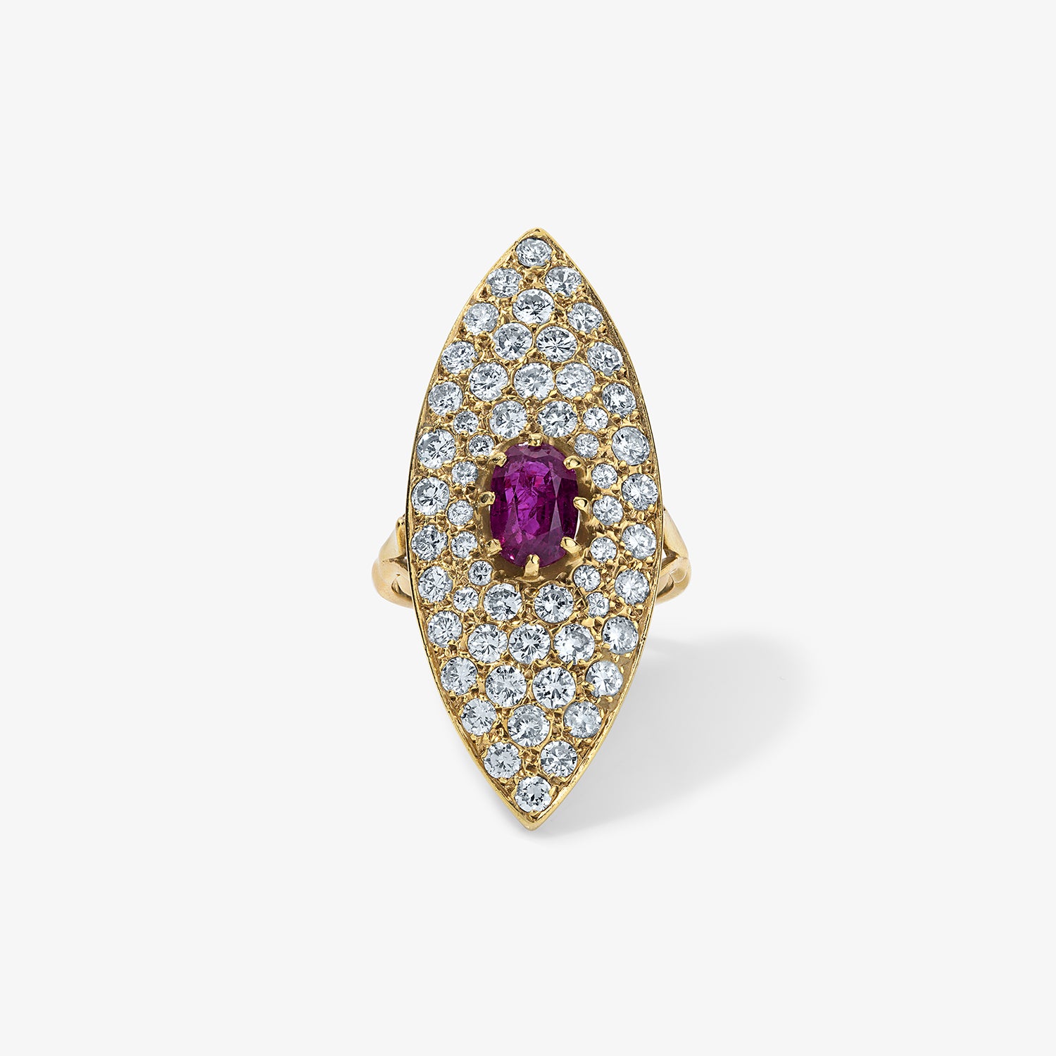 Elongated Pave Ring with Ruby Center Stone