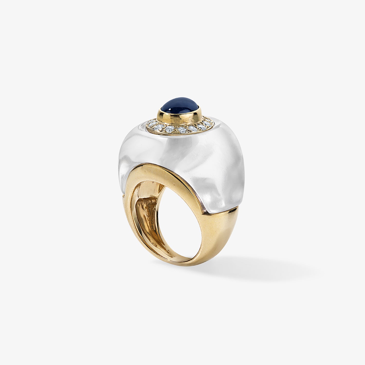Rock Crystal with Cabochon Sapphire Ring