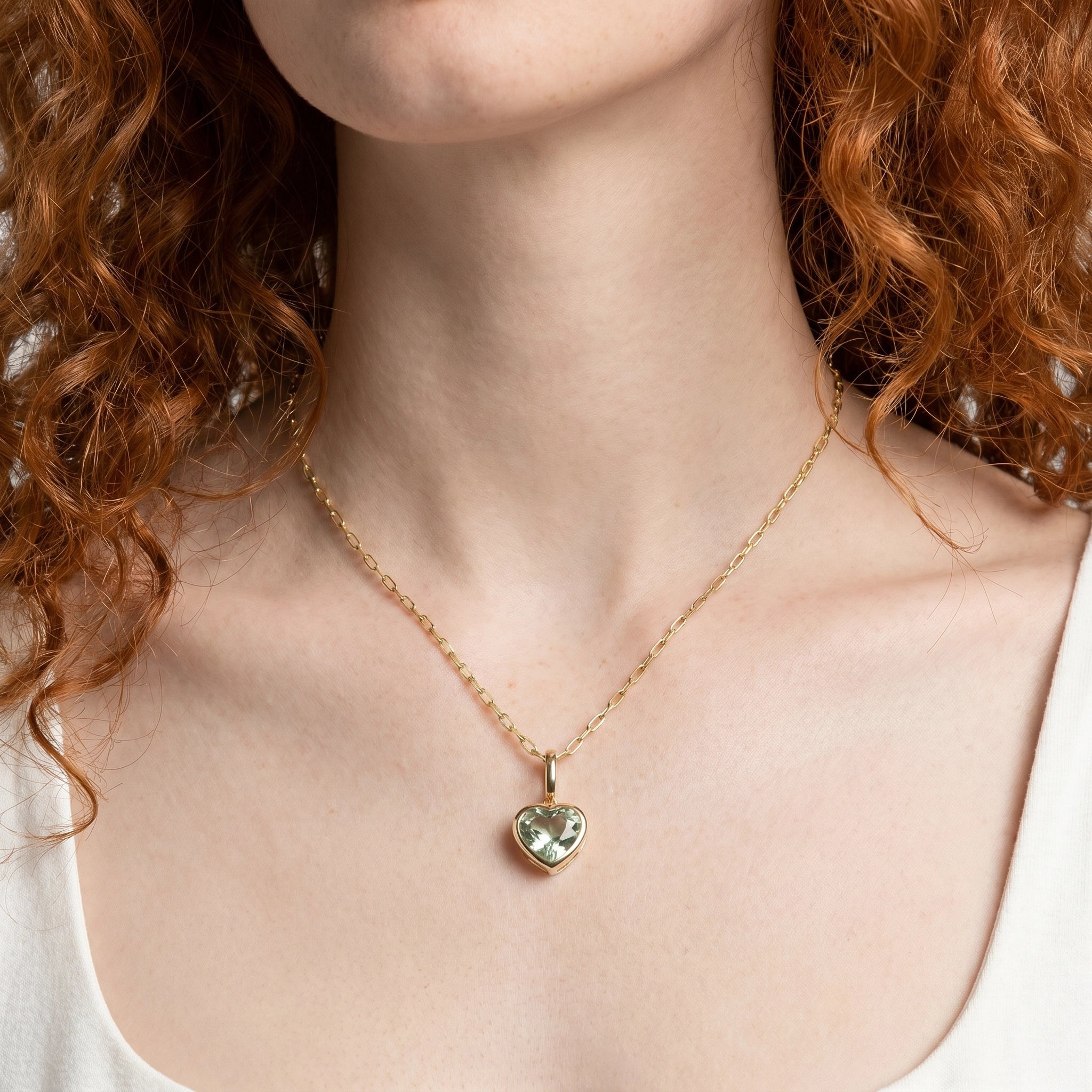 Green Heart Pendant | Prasiolite Gemstone Charm | Stephanie