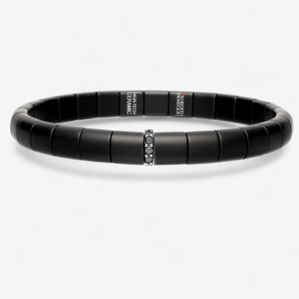 Men's Matte Black Ceramic Bracelet with Diamond Bar