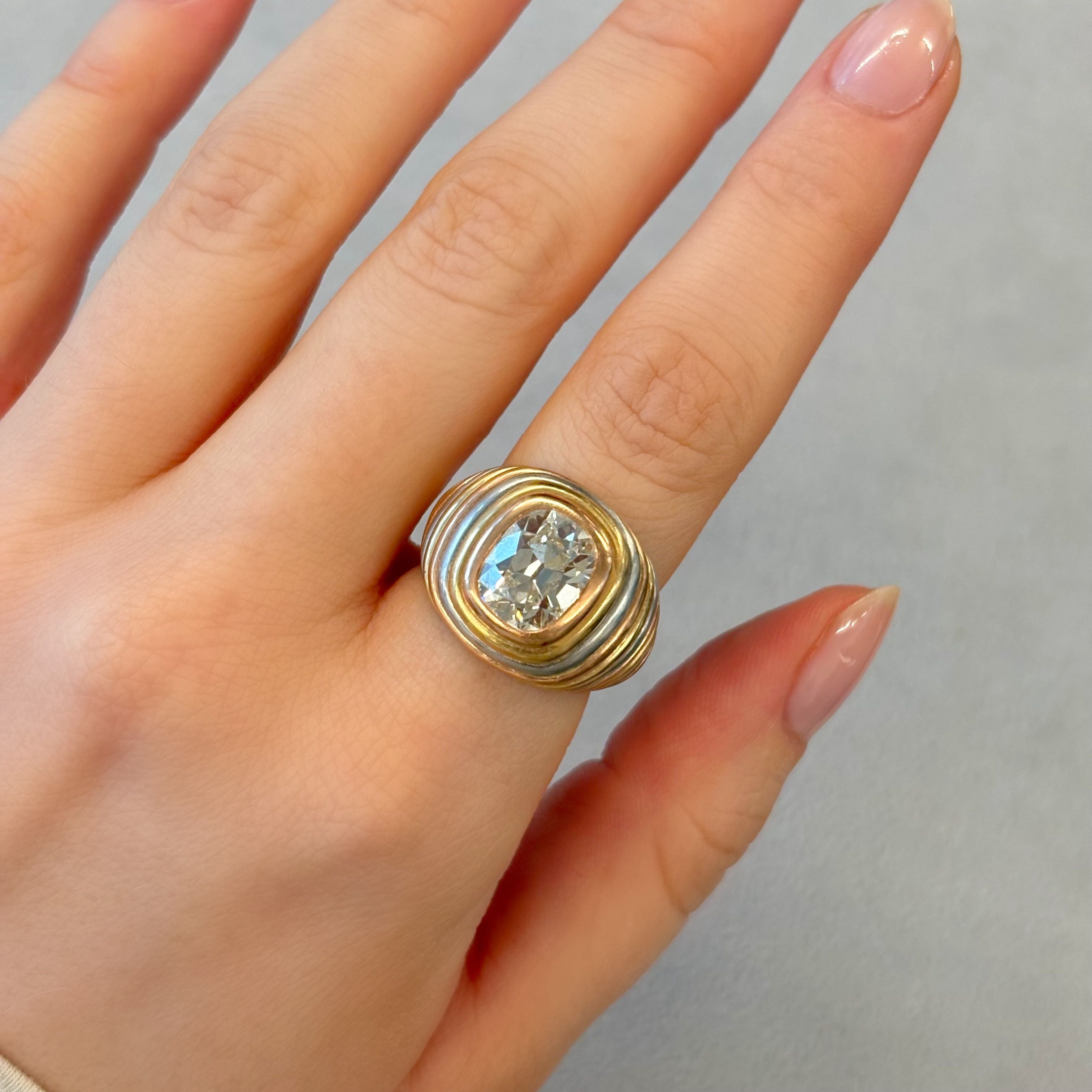 3.54ct Cushion Cut Diamond Tri-Color Ring