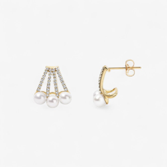 Astrid Three Row Pave Huggies with Pearls