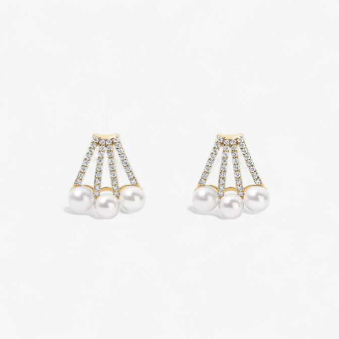 Astrid Three Row Pave Huggies with Pearls