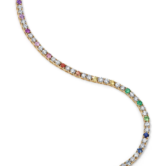 Mini Rainbow Sapphire and Diamond Tennis Necklace