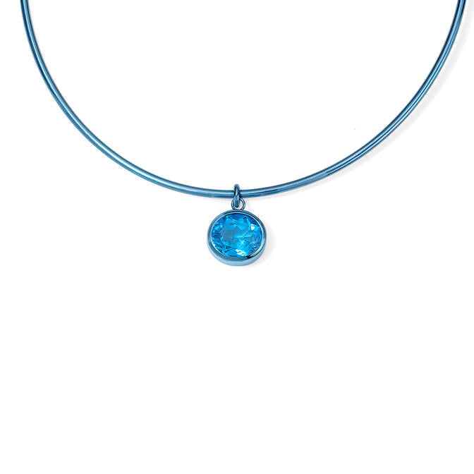 Electric Blue Wire Necklace with Oval Swiss Blue Topaz