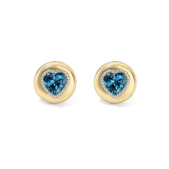 Large Candy Button London Blue Topaz Heart Studs