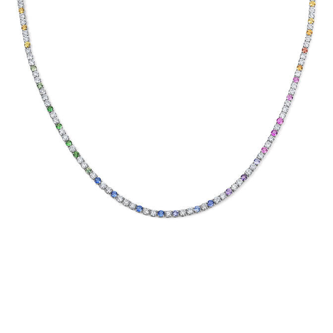 Rainbow Sapphire and Diamond Tennis Necklace