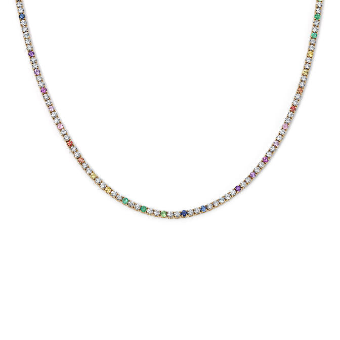 Mini Rainbow Sapphire and Diamond Tennis Necklace