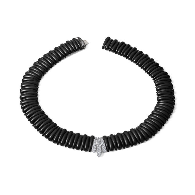 Black Ceramic Necklace with Diamond Bar Center