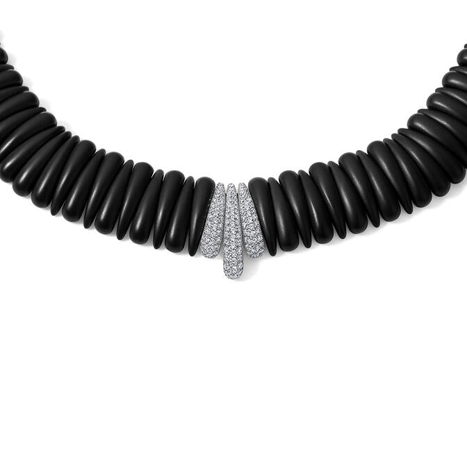 Black Ceramic Necklace with Diamond Bar Center