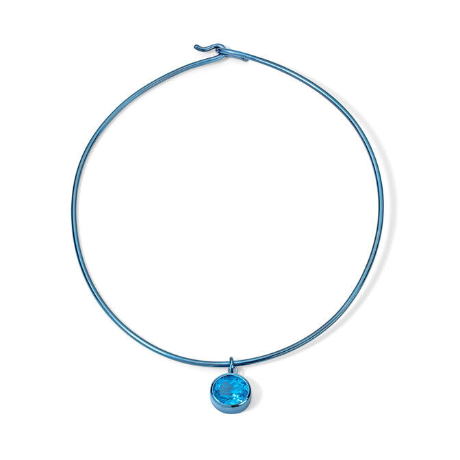 Electric Blue Wire Necklace with Oval Swiss Blue Topaz