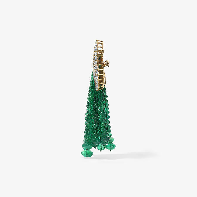 Emerald Bead and Diamond Tassel Earring and Brooch Set