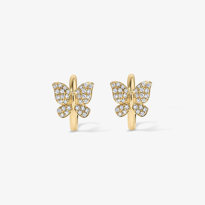 Mini Token Pave Butterfly Huggies 14K Yellow Gold Pair