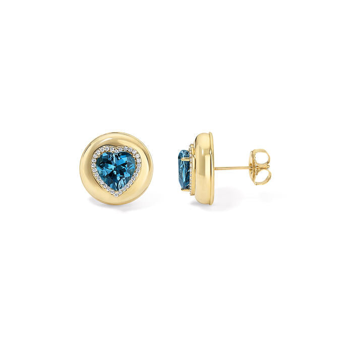 Large Candy Button London Blue Topaz Heart Studs