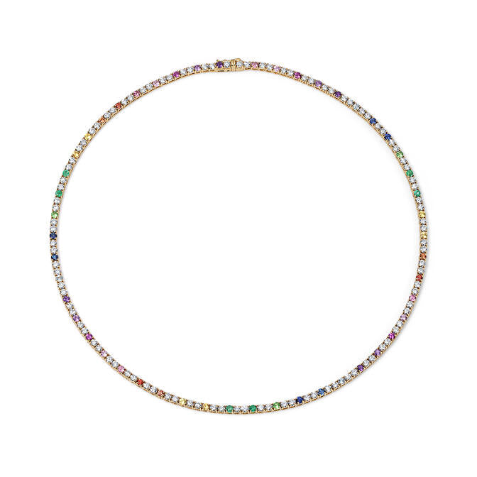 Mini Rainbow Sapphire and Diamond Tennis Necklace