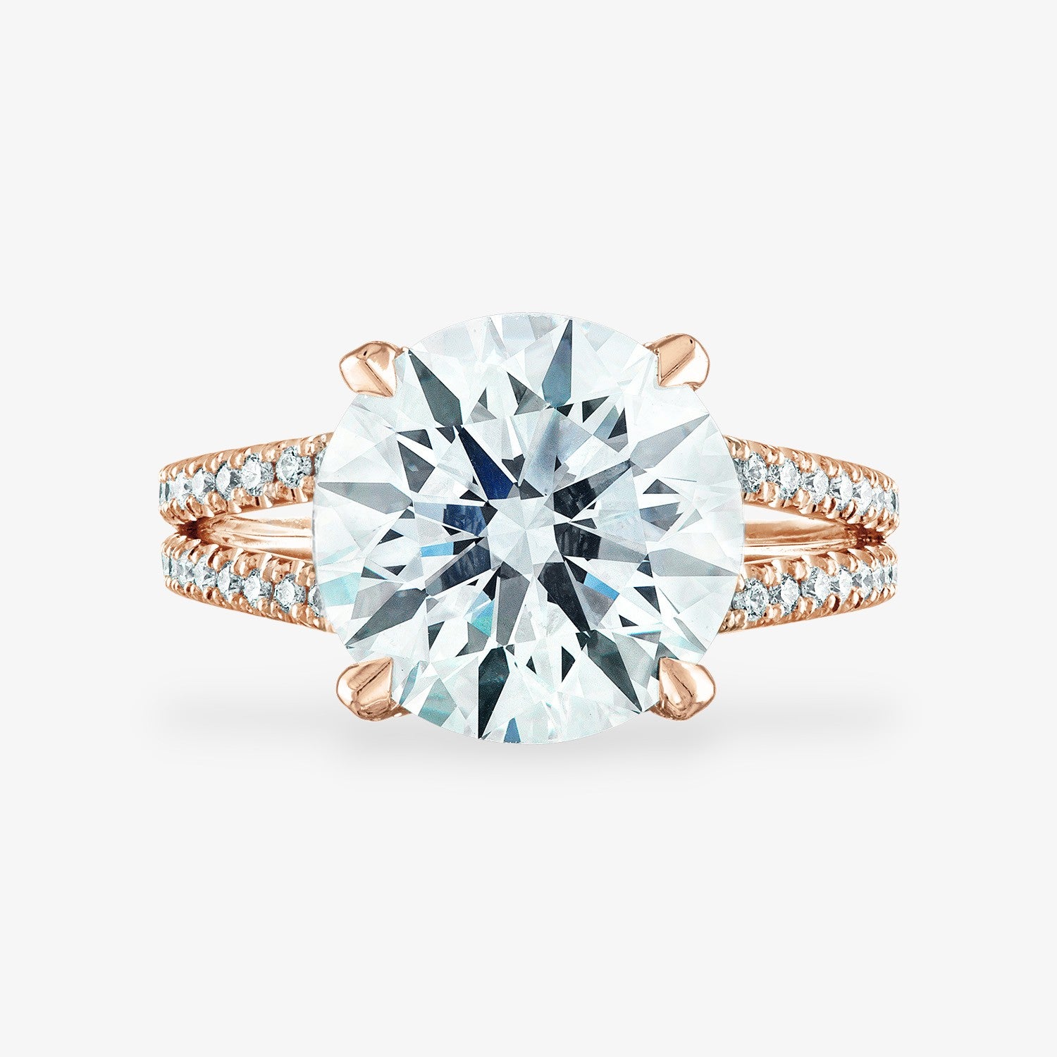 Pave Split Shank Engagement Ring 14K Rose Gold Round