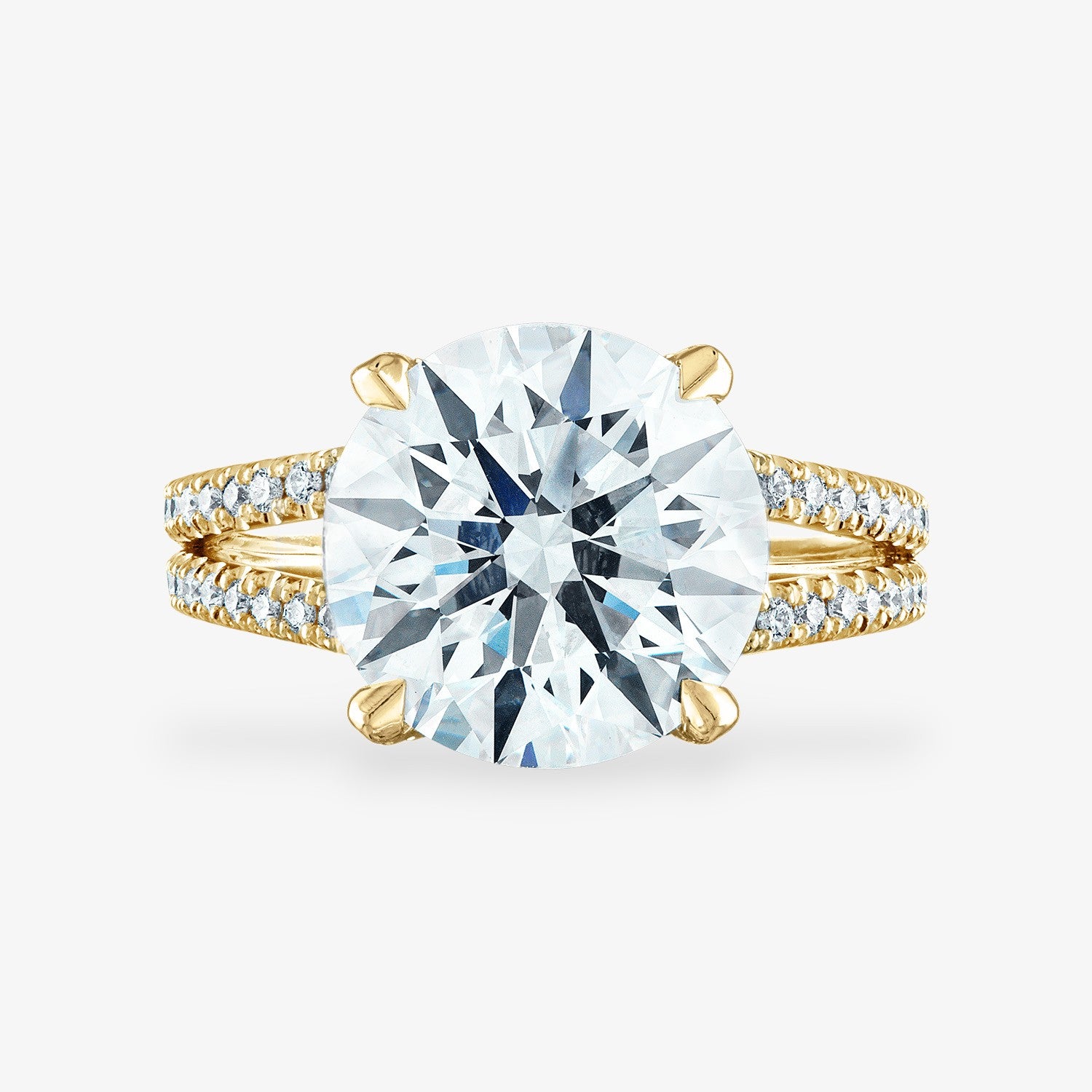 Pave Split Shank Engagement Ring 18K Yellow Gold Round