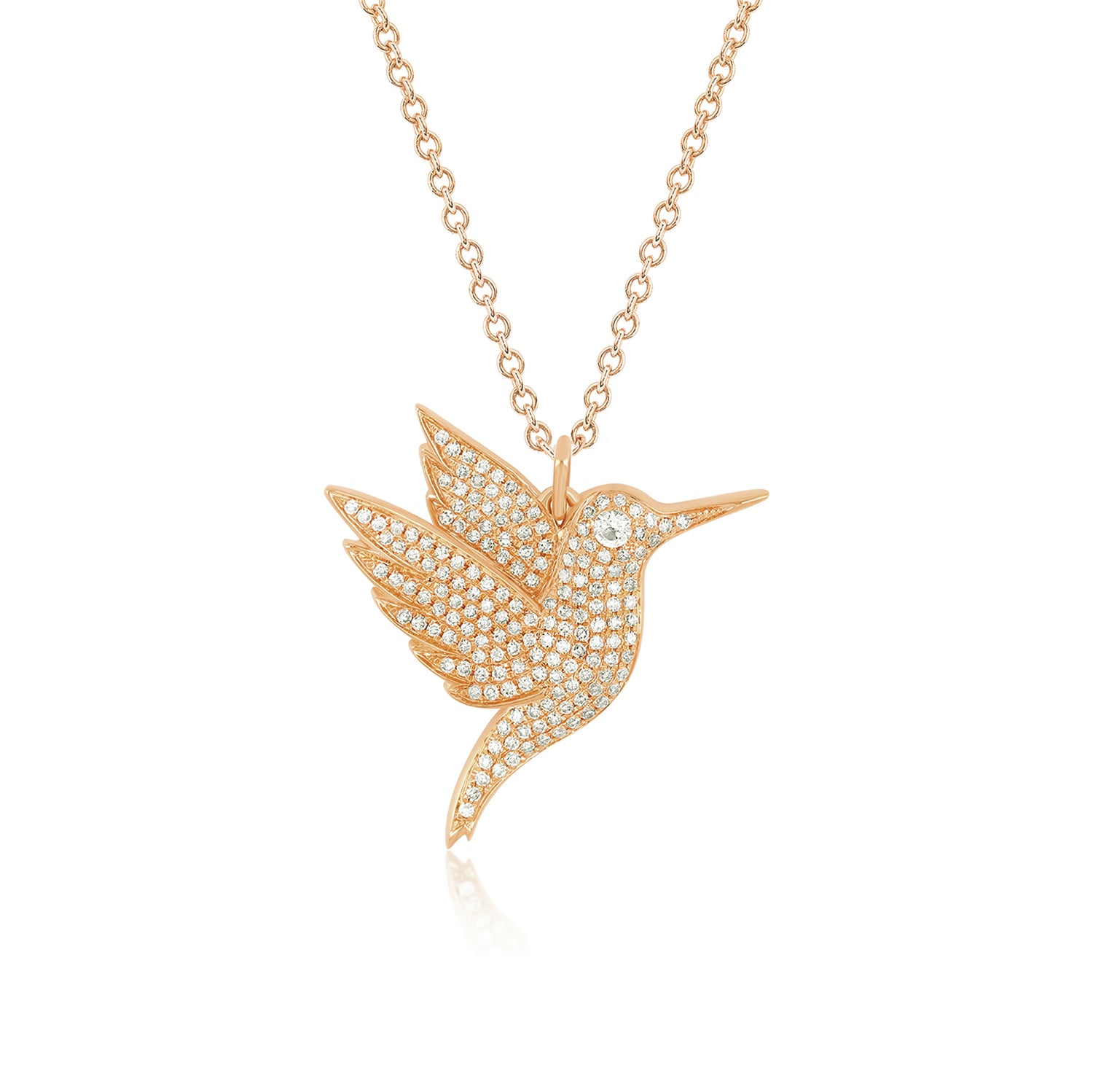 Pave Diamond Hummingbird Necklace with Diamond Eye