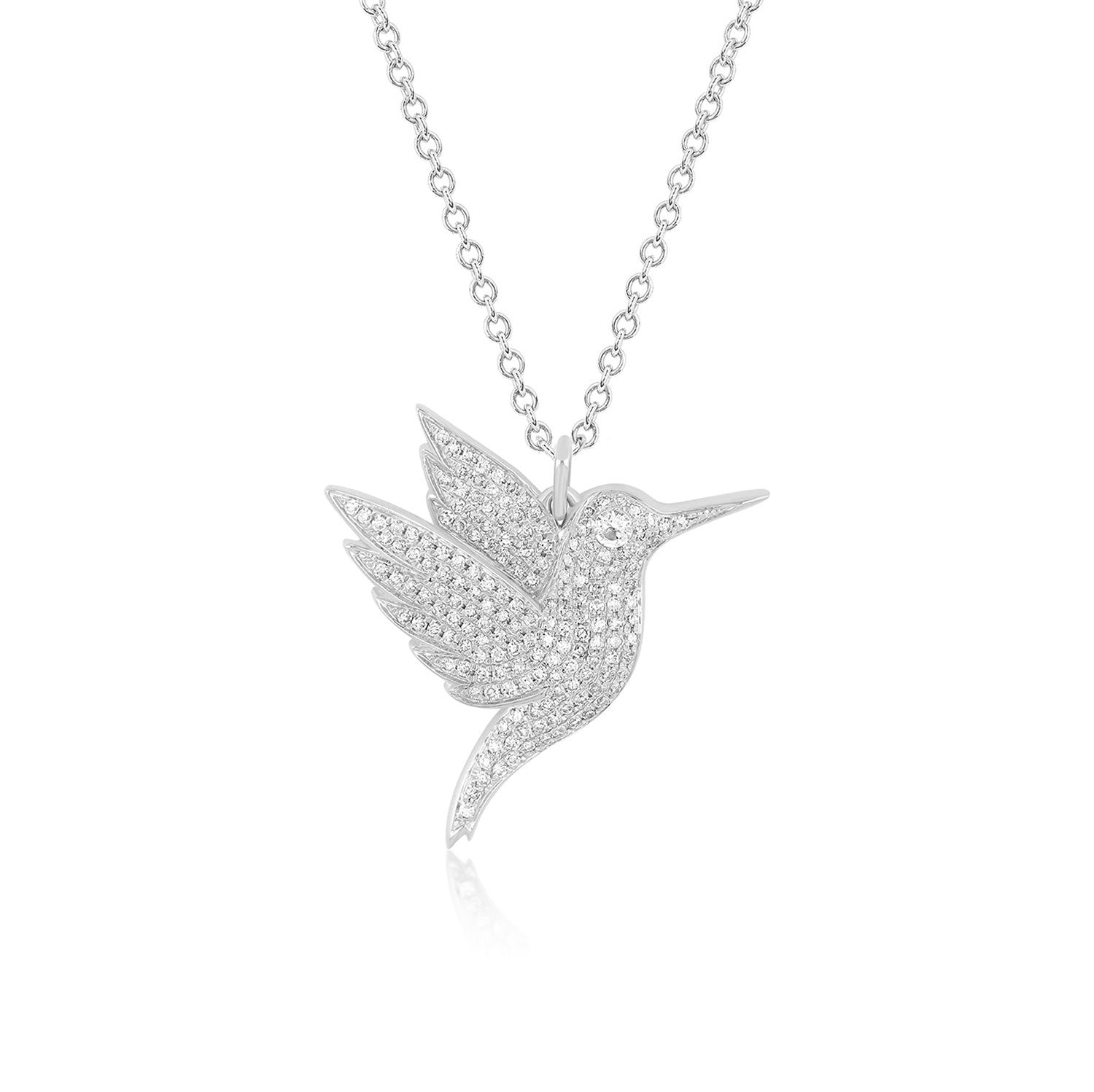 Pave Diamond Hummingbird Necklace with Diamond Eye