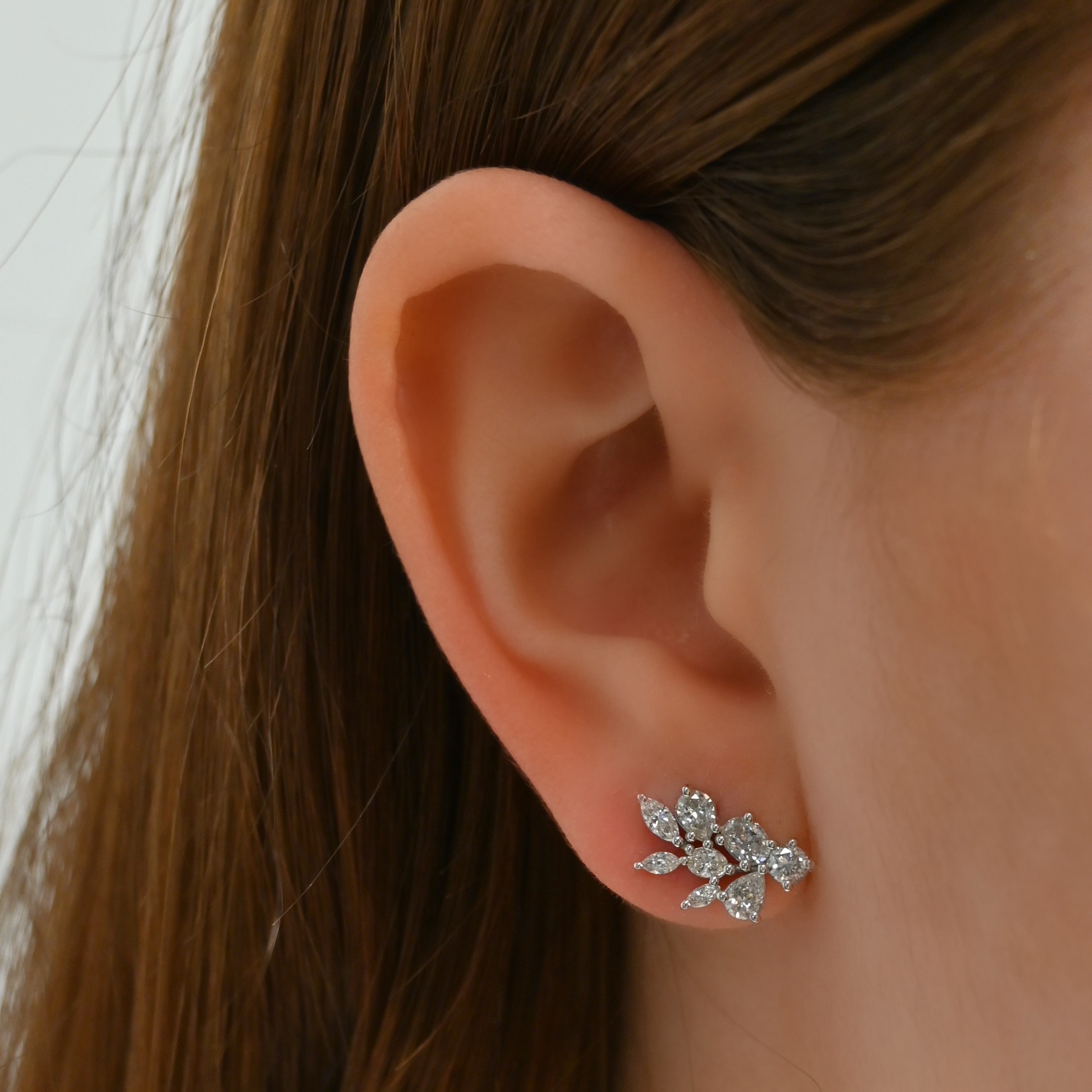 Mixed Shape Diamond Cluster Earrings