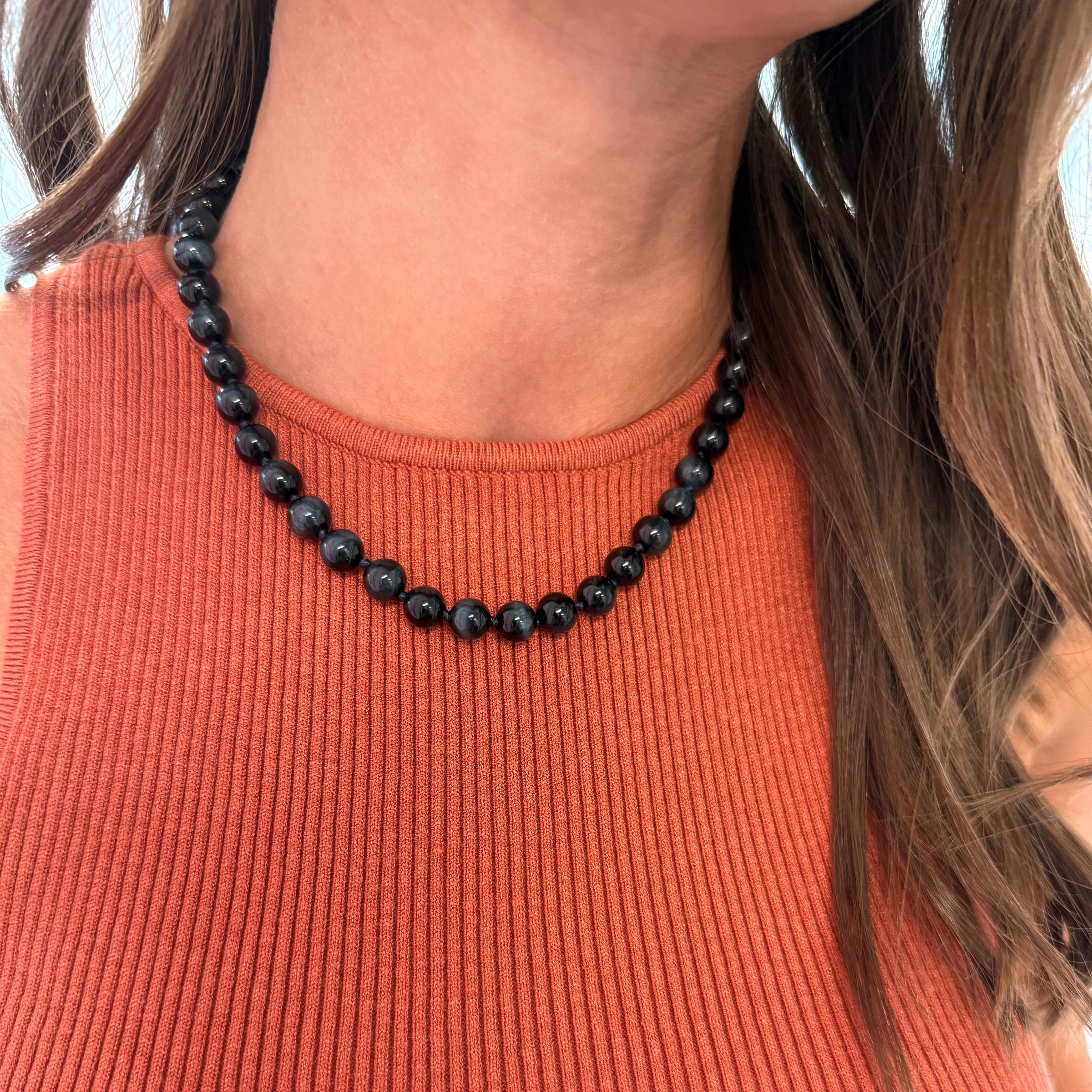 Blue Tigers Eye Beaded Necklace