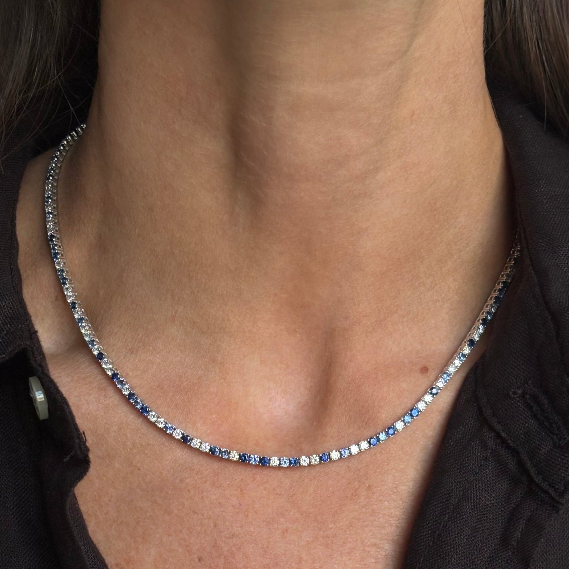 Grace Blue Sapphire and Diamond Tennis Necklace