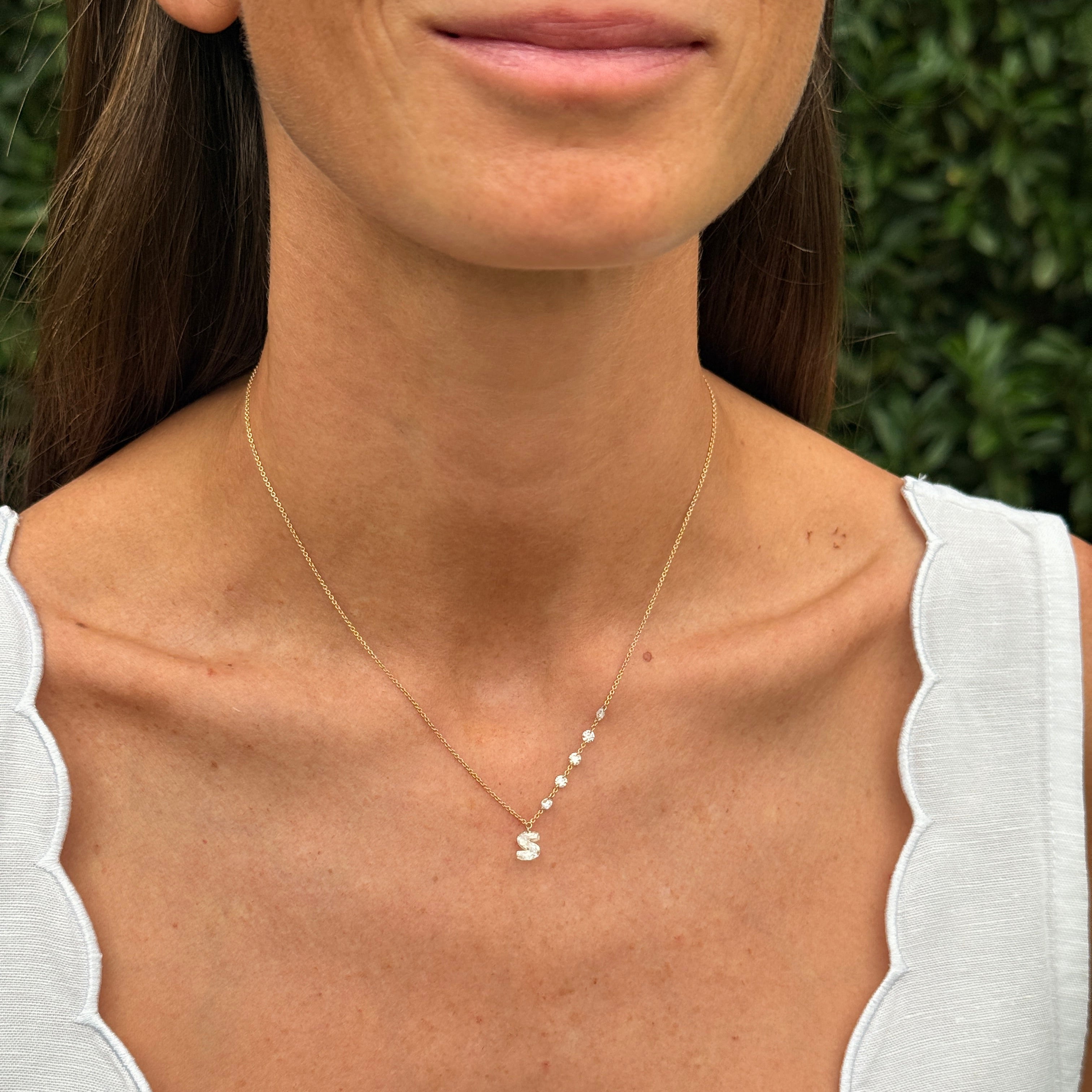Lola Lab Grown Initial Drilled Half Diamond Station Necklace