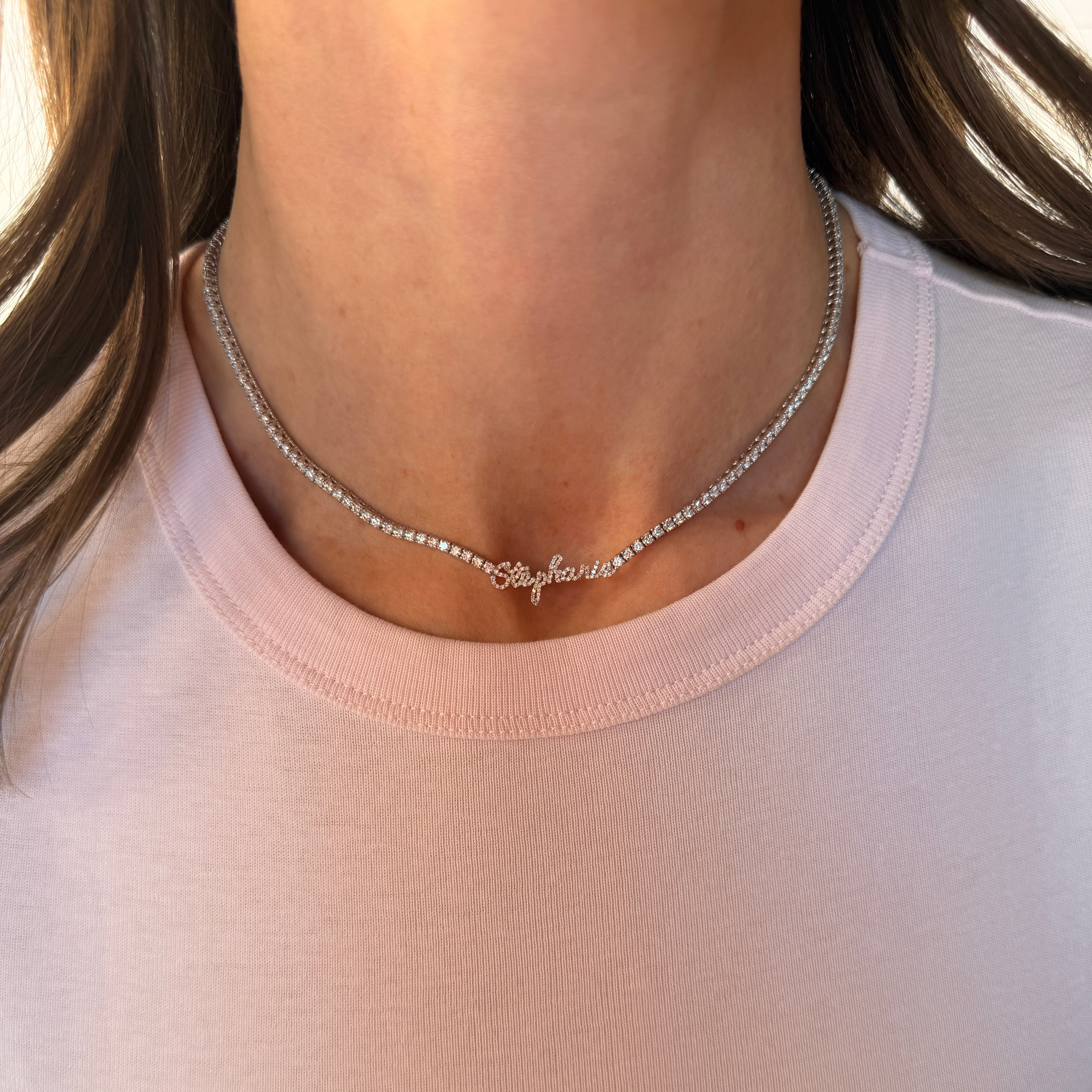 Vault Sale: Script Tennis Necklace "Stephanie"