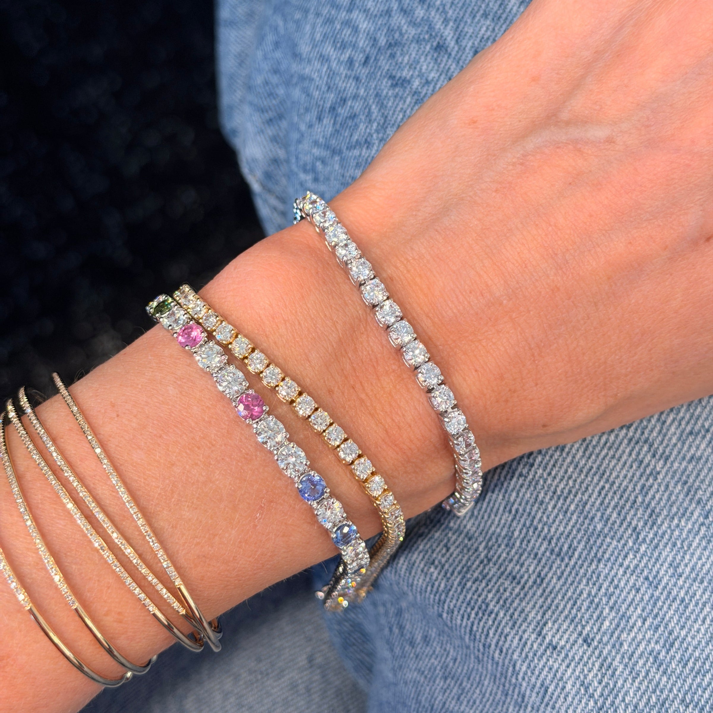 Large Signature Rainbow Sapphire and Diamond Tennis Bracelet