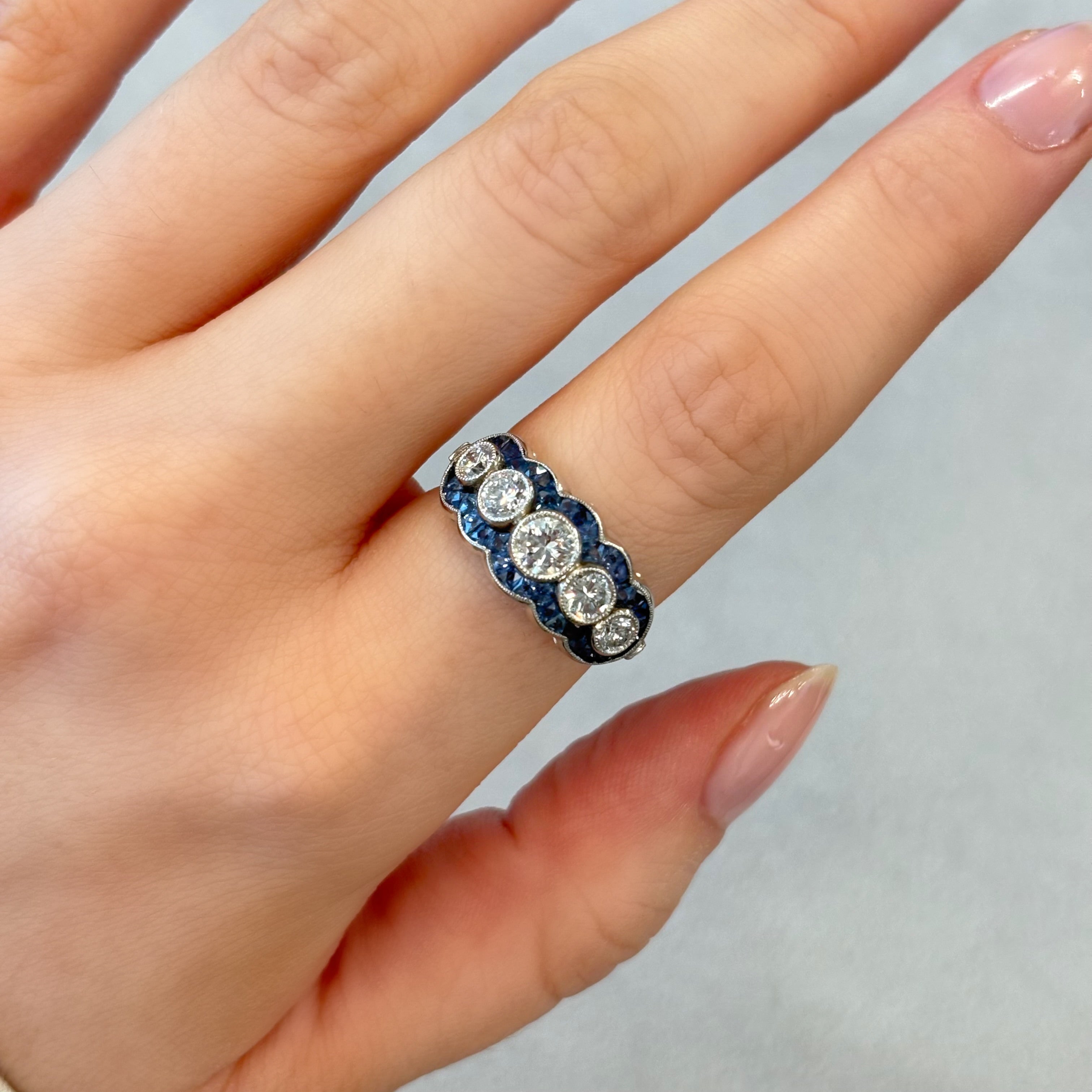 Art Deco Five Stone Ring with Sapphires