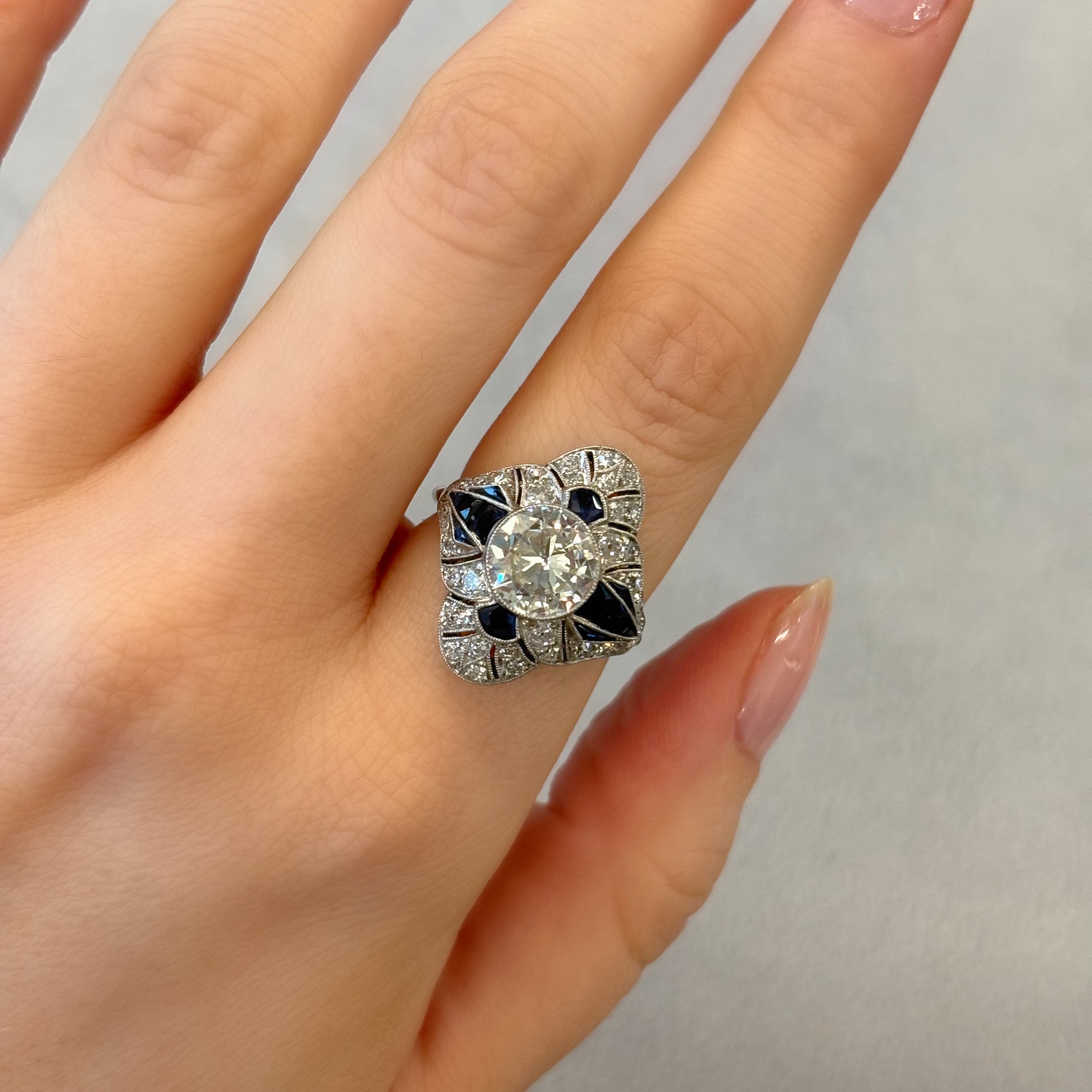 2.20ct Diamond Art Deco Ring with Sapphires