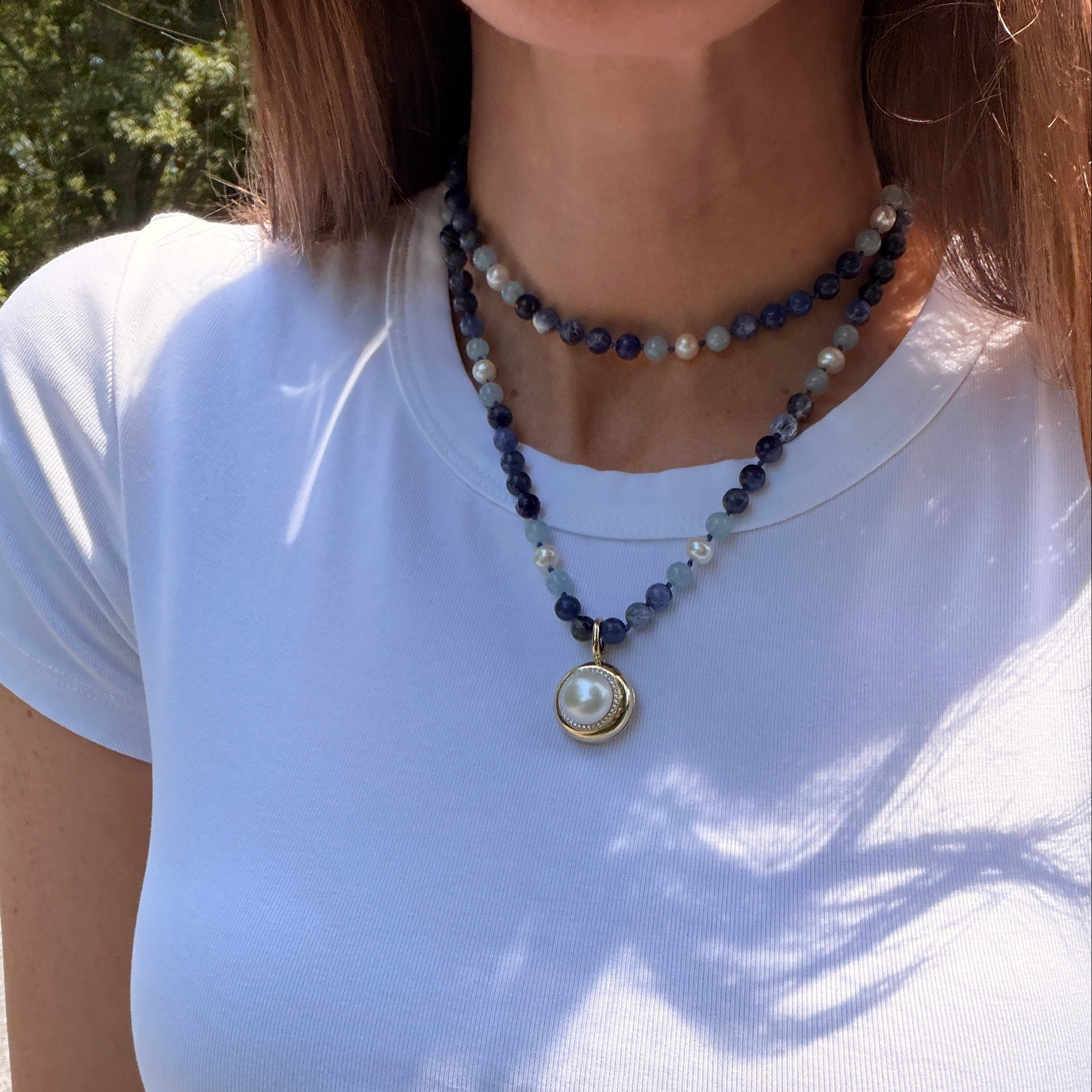 Kendall Sodalite Necklace with Pearls & Aquamarine