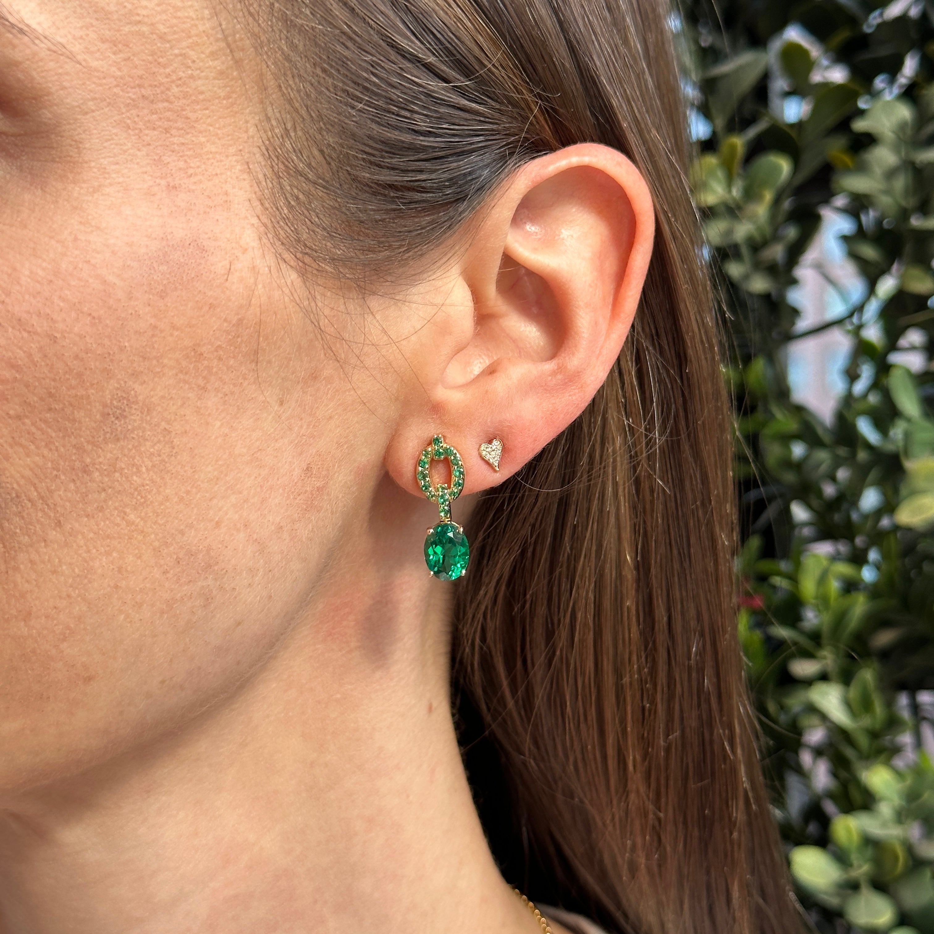 Catena Drop Oval Emerald and Pave Earrings