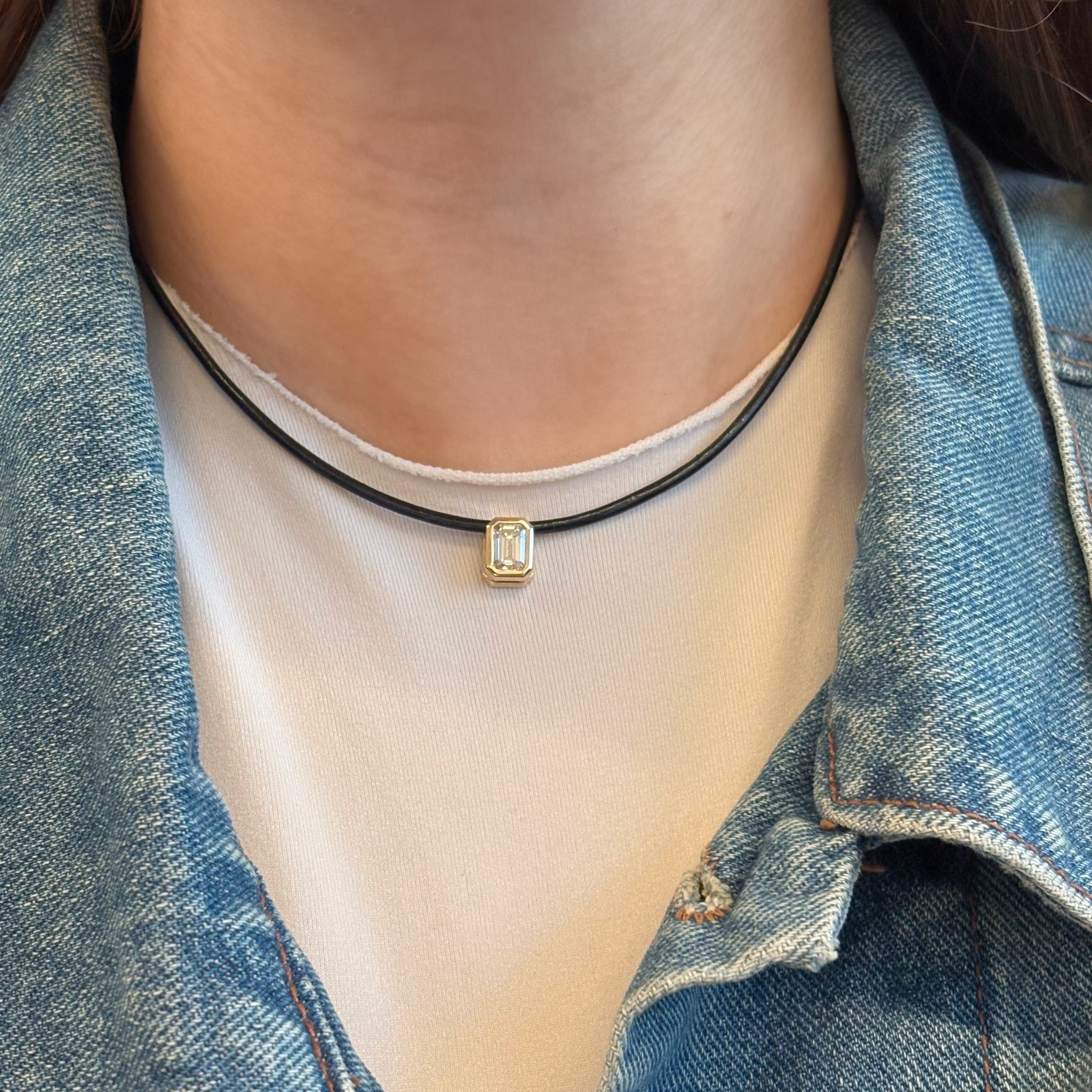 Emerald Cut Diamond Slider Necklace