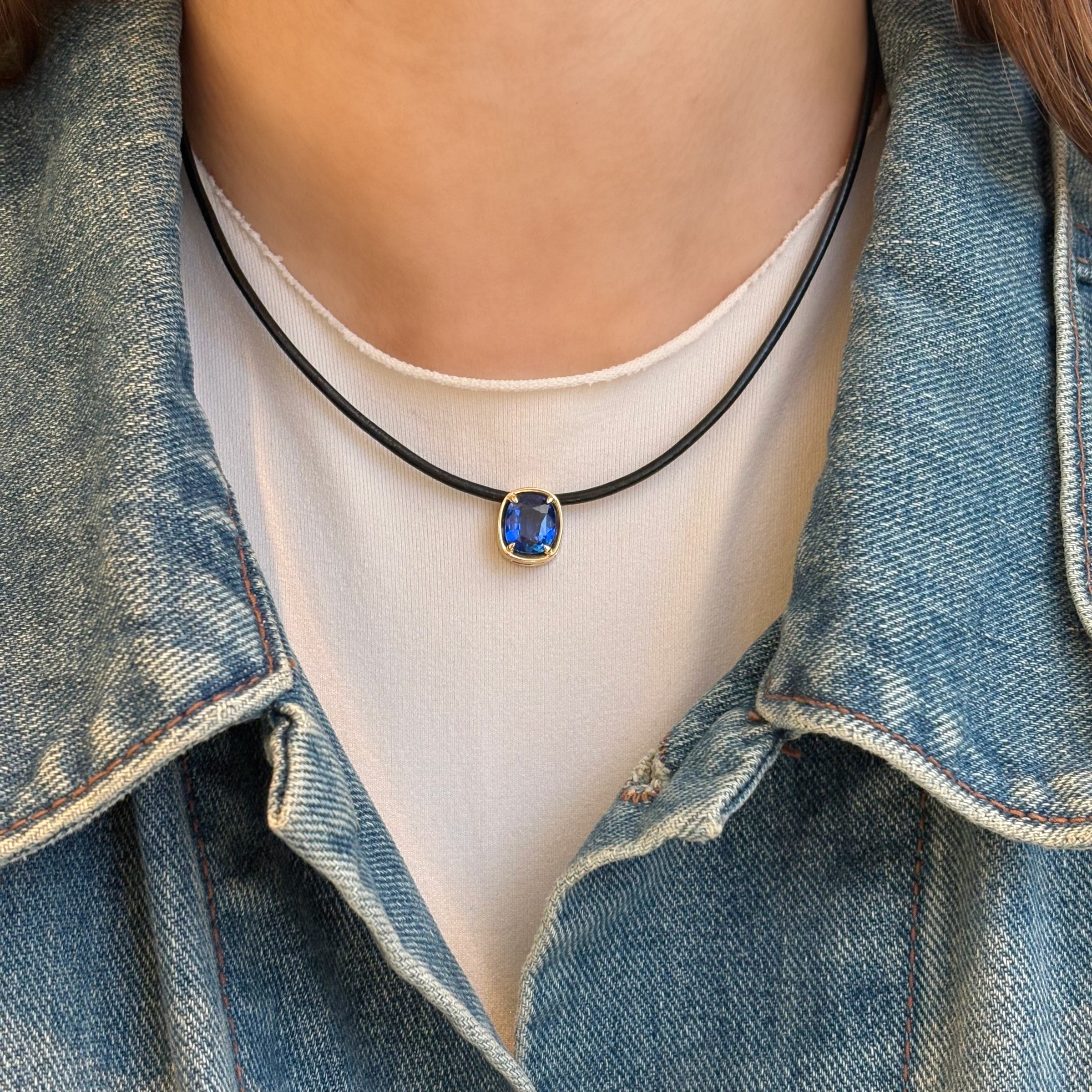 Blue Sapphire Cushion Cut Slider Necklace