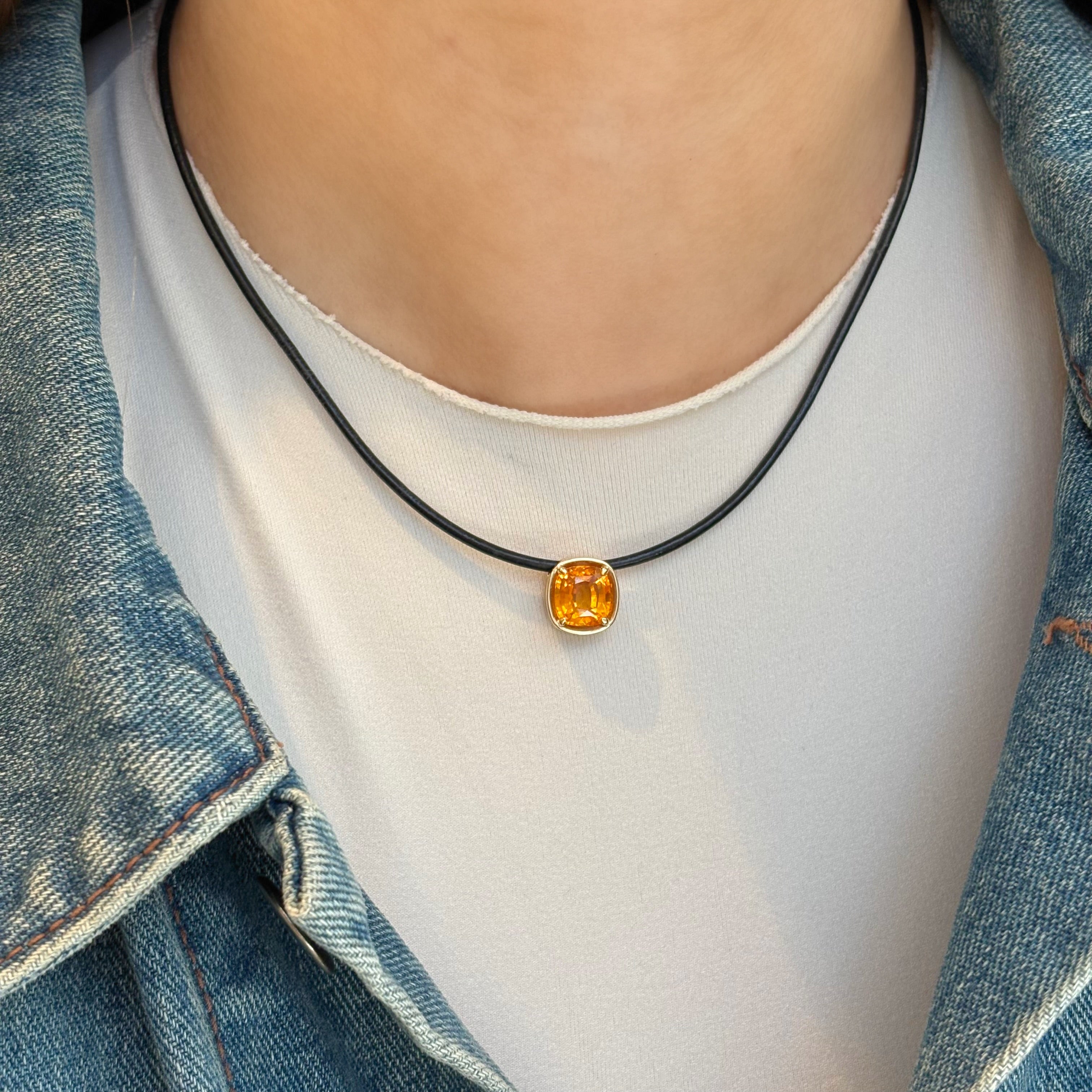 Orange Sapphire Cushion Cut Slider Necklace
