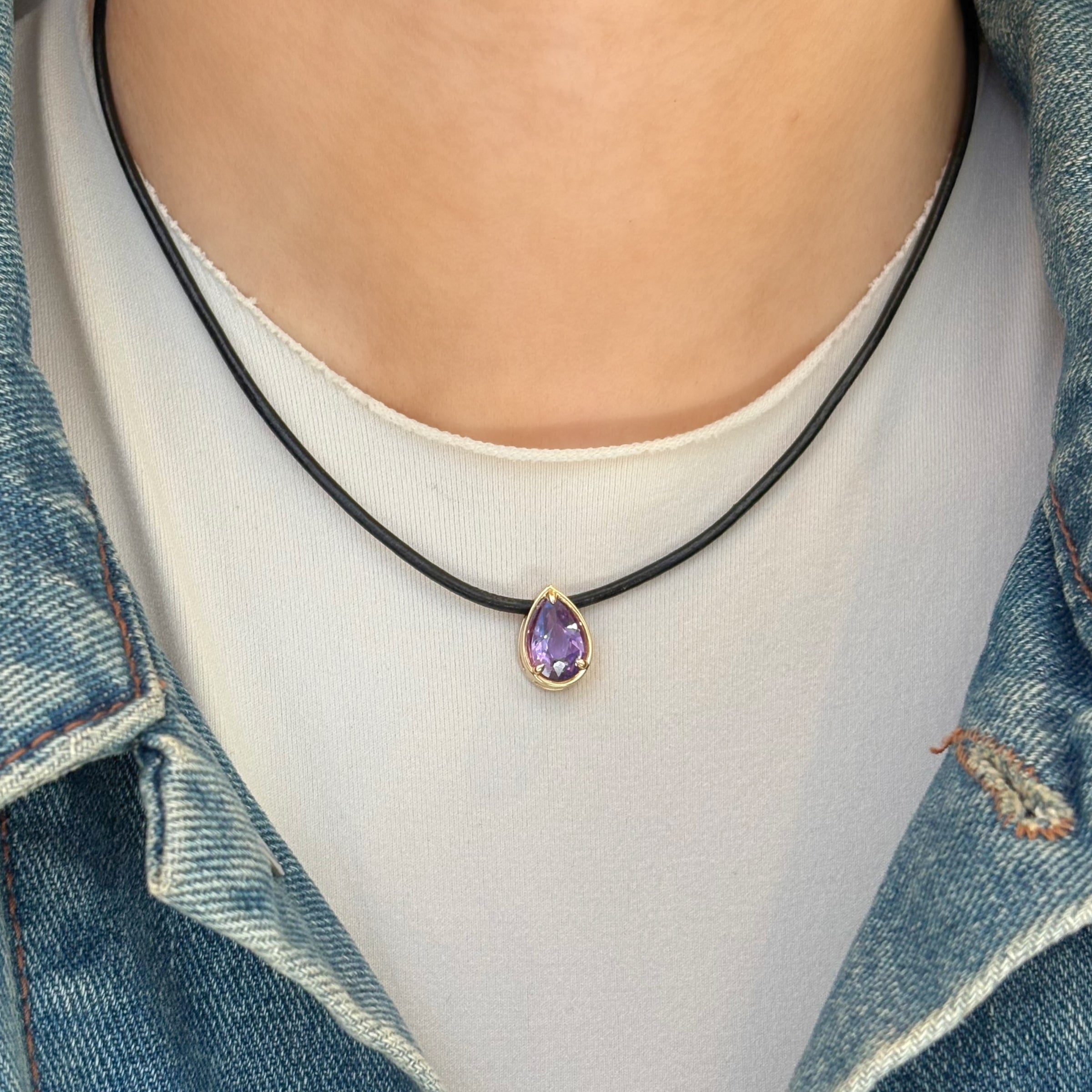 Lavender Sapphire Pear Slider Necklace