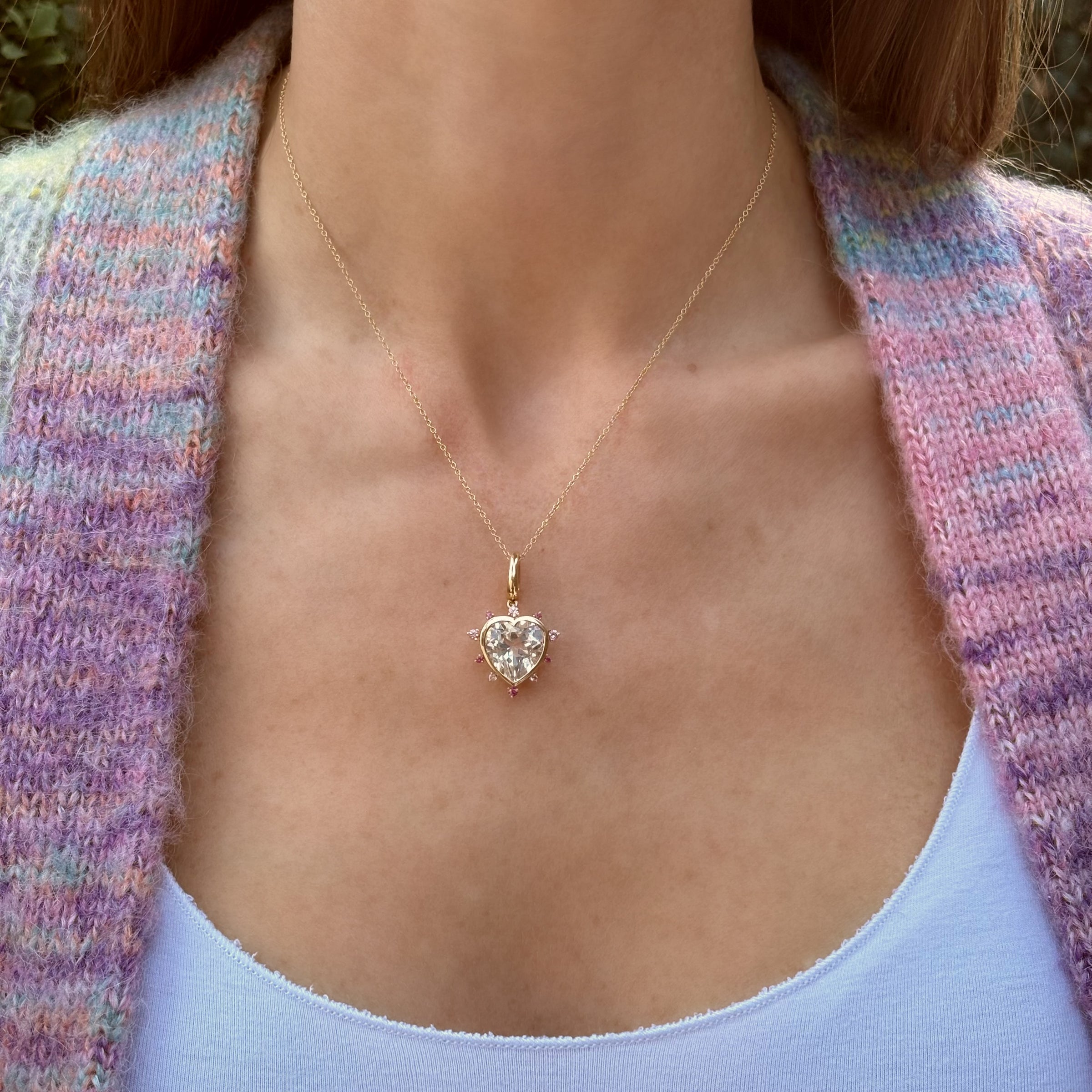 Grace Heart Charm with Pink Sapphire Halo