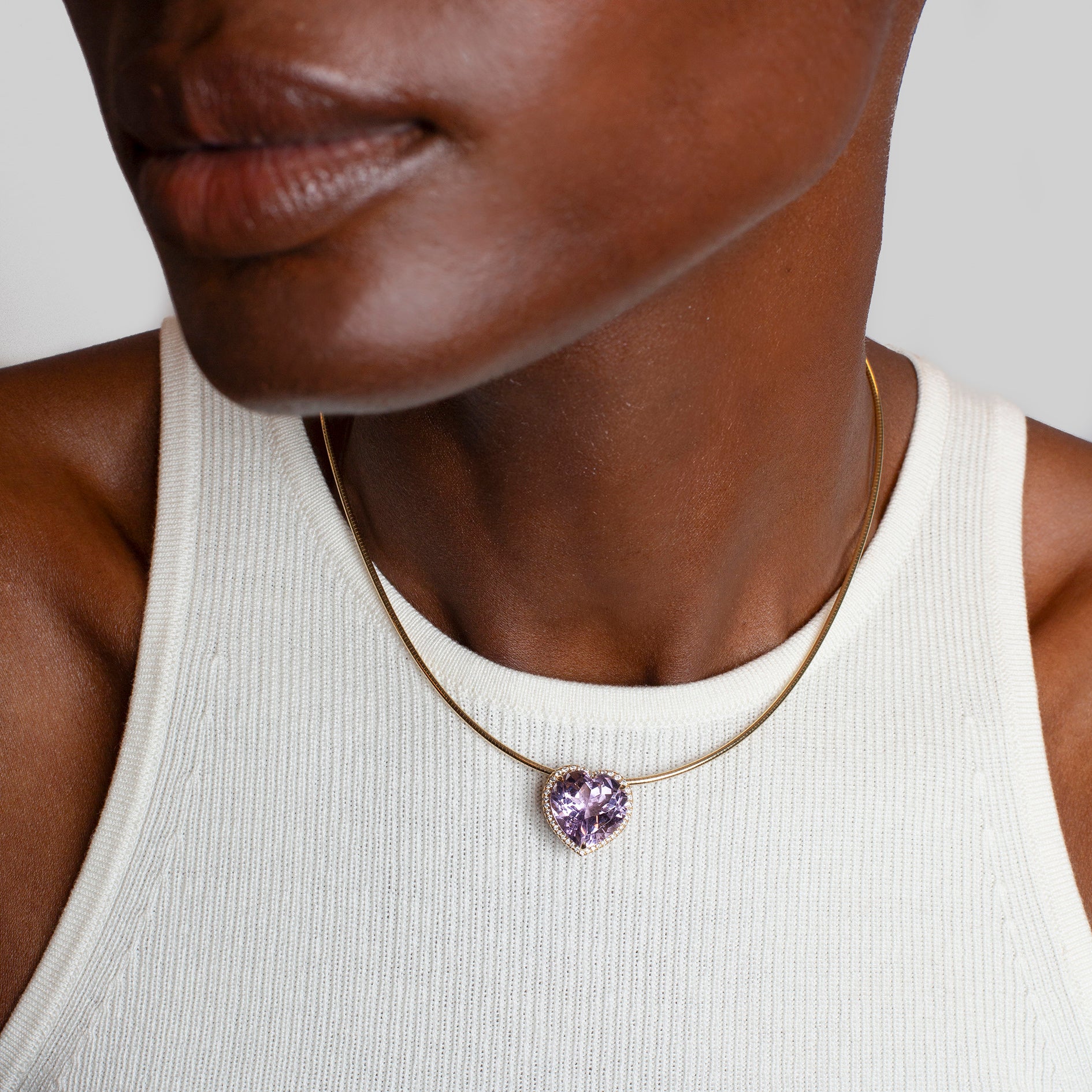 Rose De France Heart Candy Button Pendant on Omega Chain