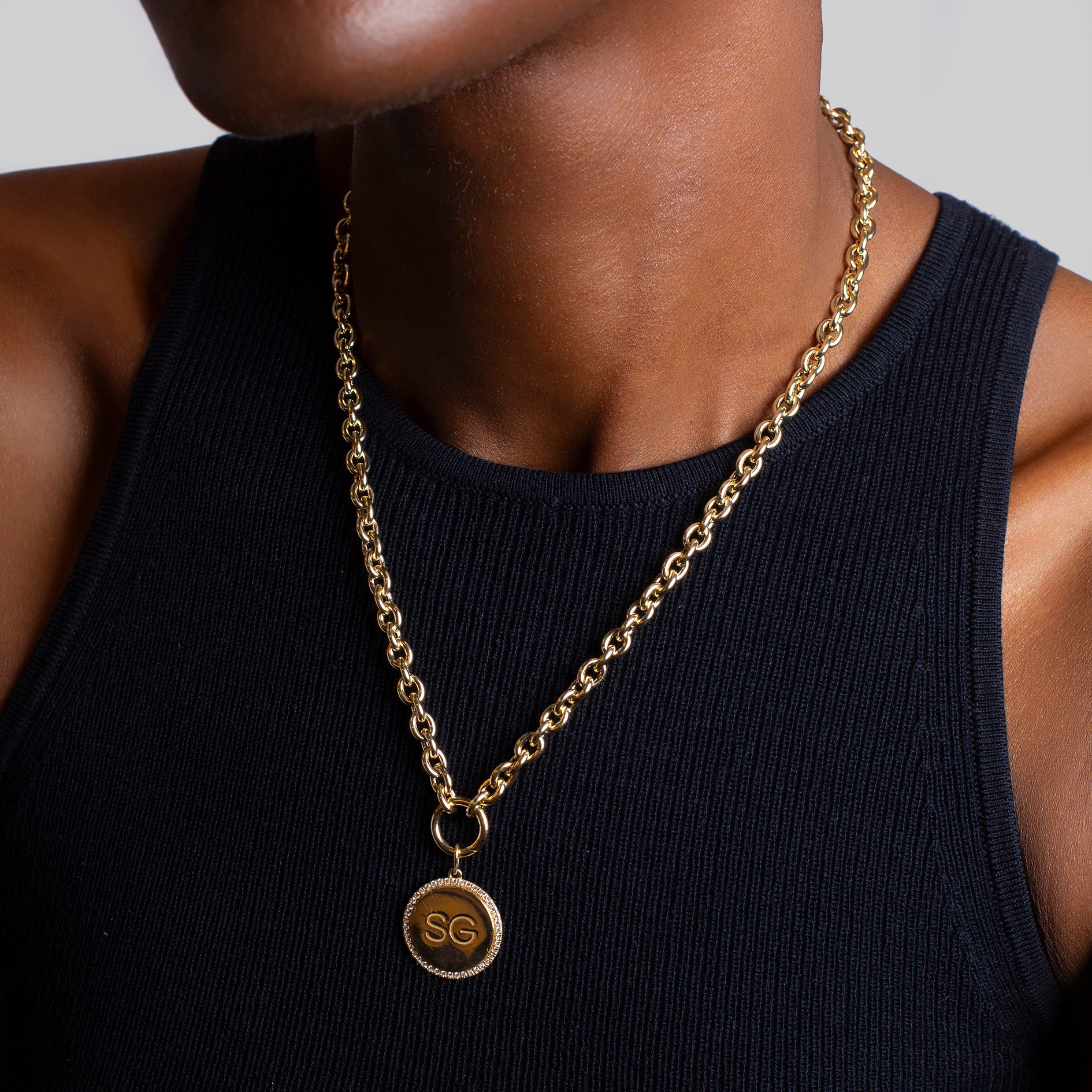 Large Round Bubble Charm with Pave Outline