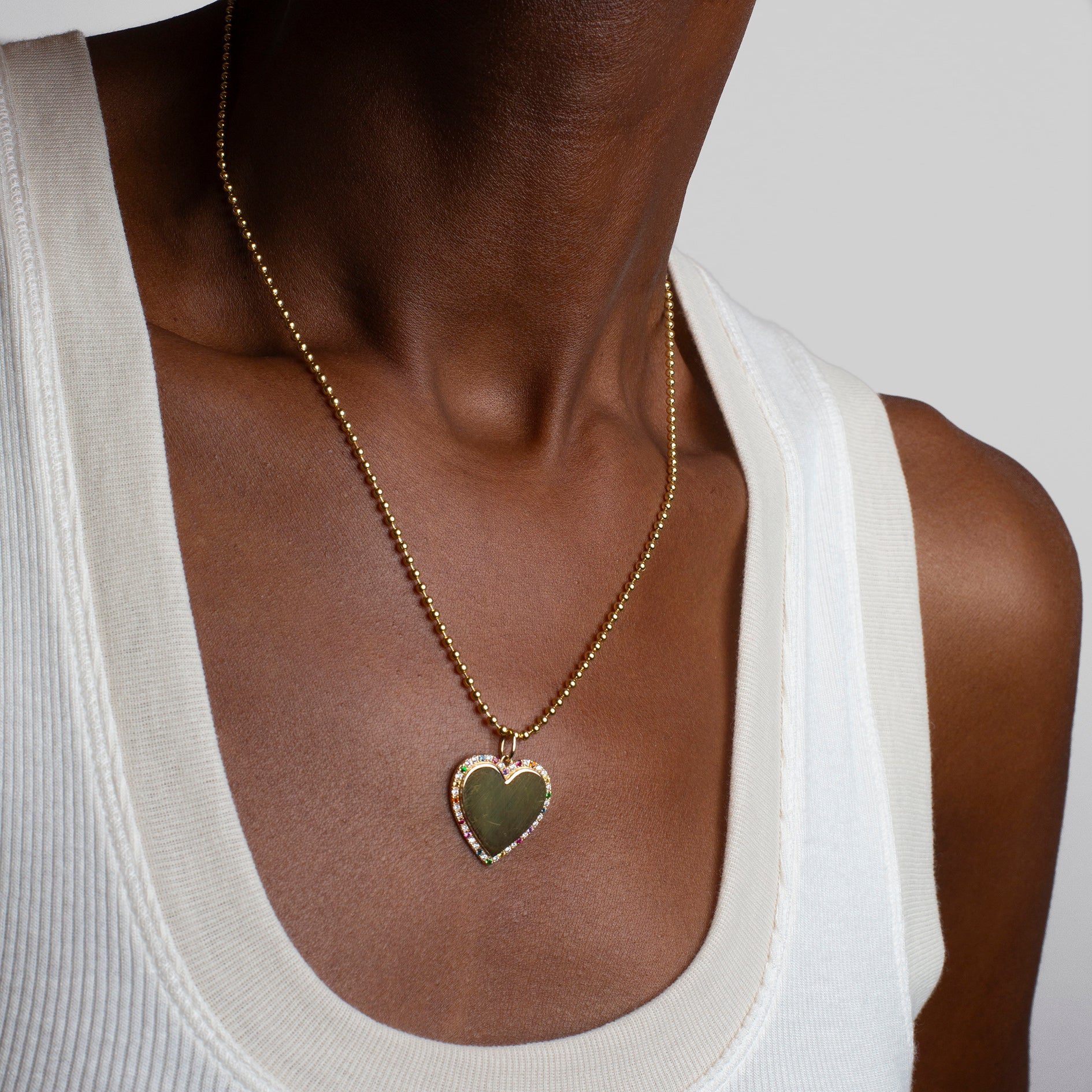 Large Heart Bubble Charm with Rainbow Pave Outline
