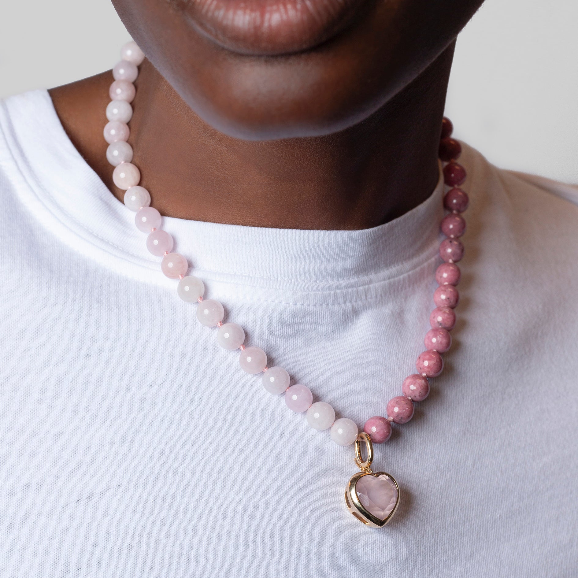 Kendall Two Tone Pink Morganite and Rhodonite Beaded Necklace