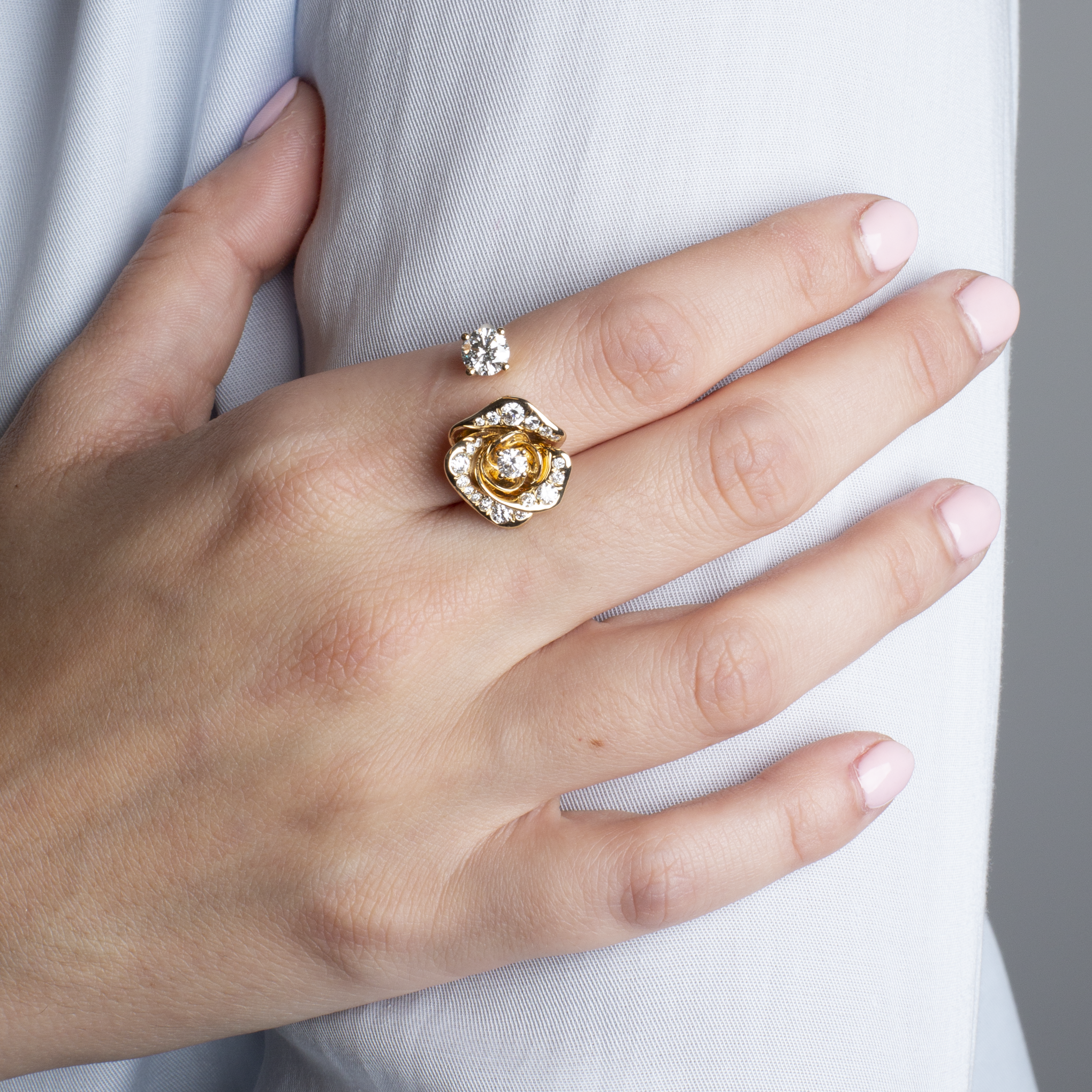 Token Pave Rose and Diamond Ring