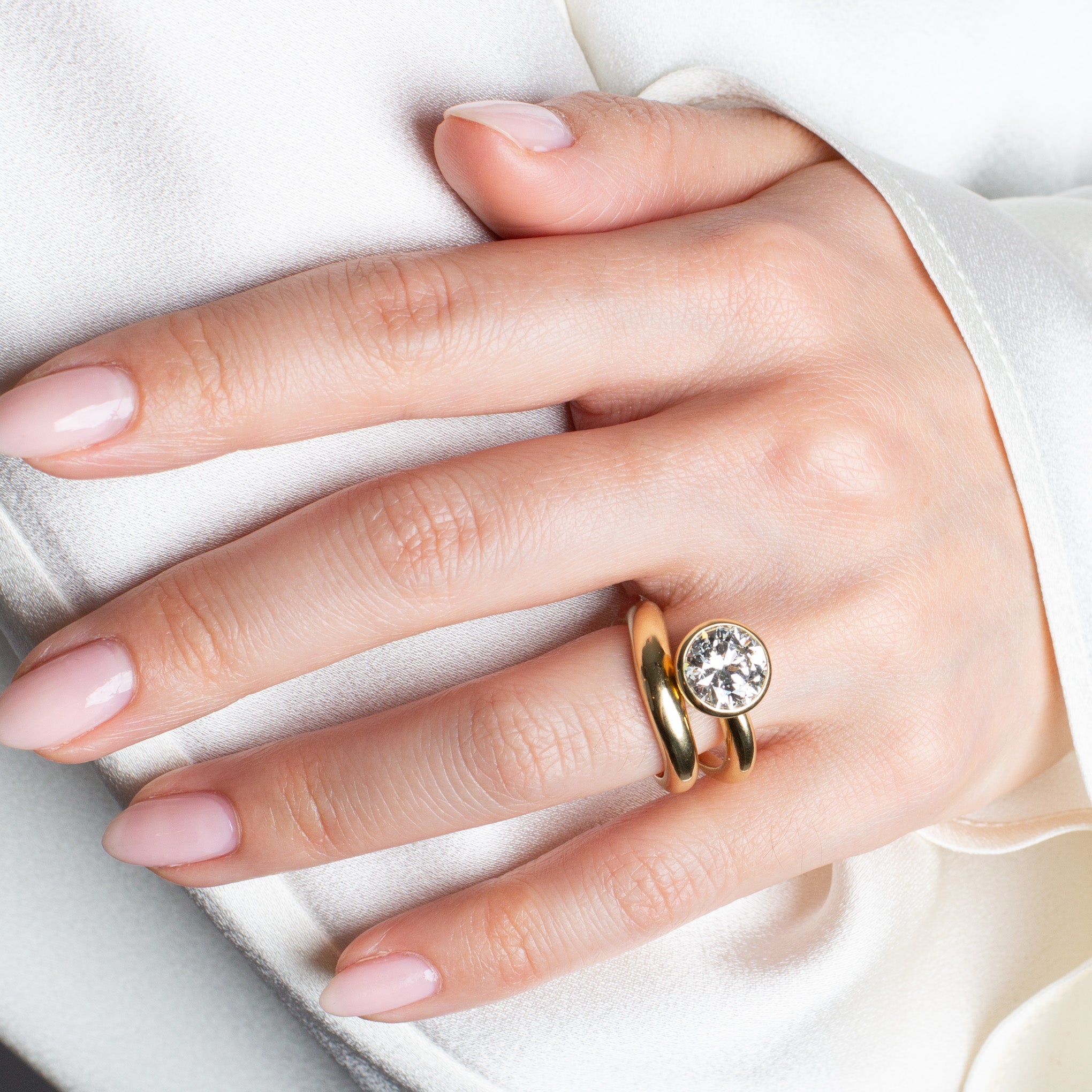 Round Brilliant Domed Band and a Half Engagement Ring