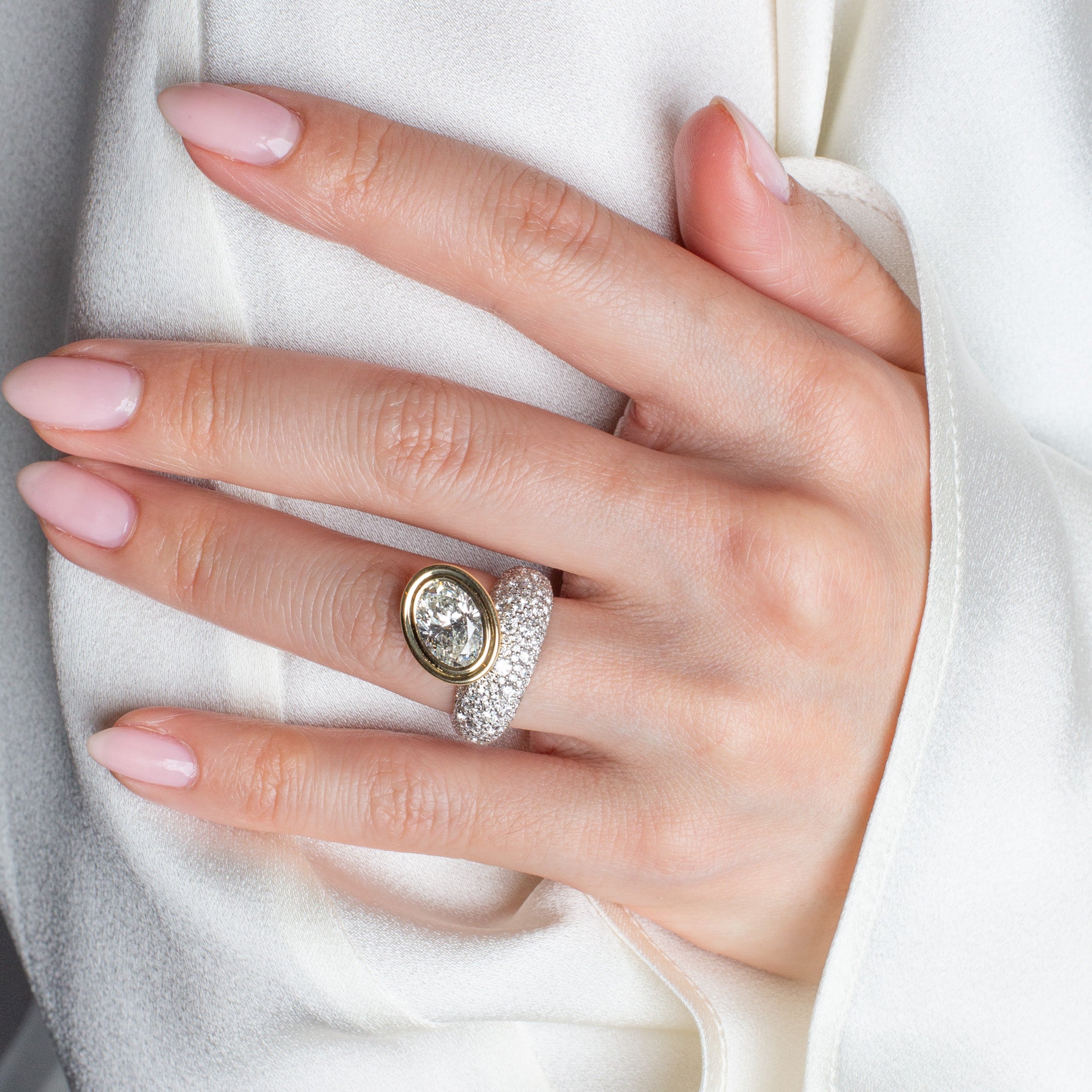 Two Tone Oval and Pave Madison Dome Engagement Ring