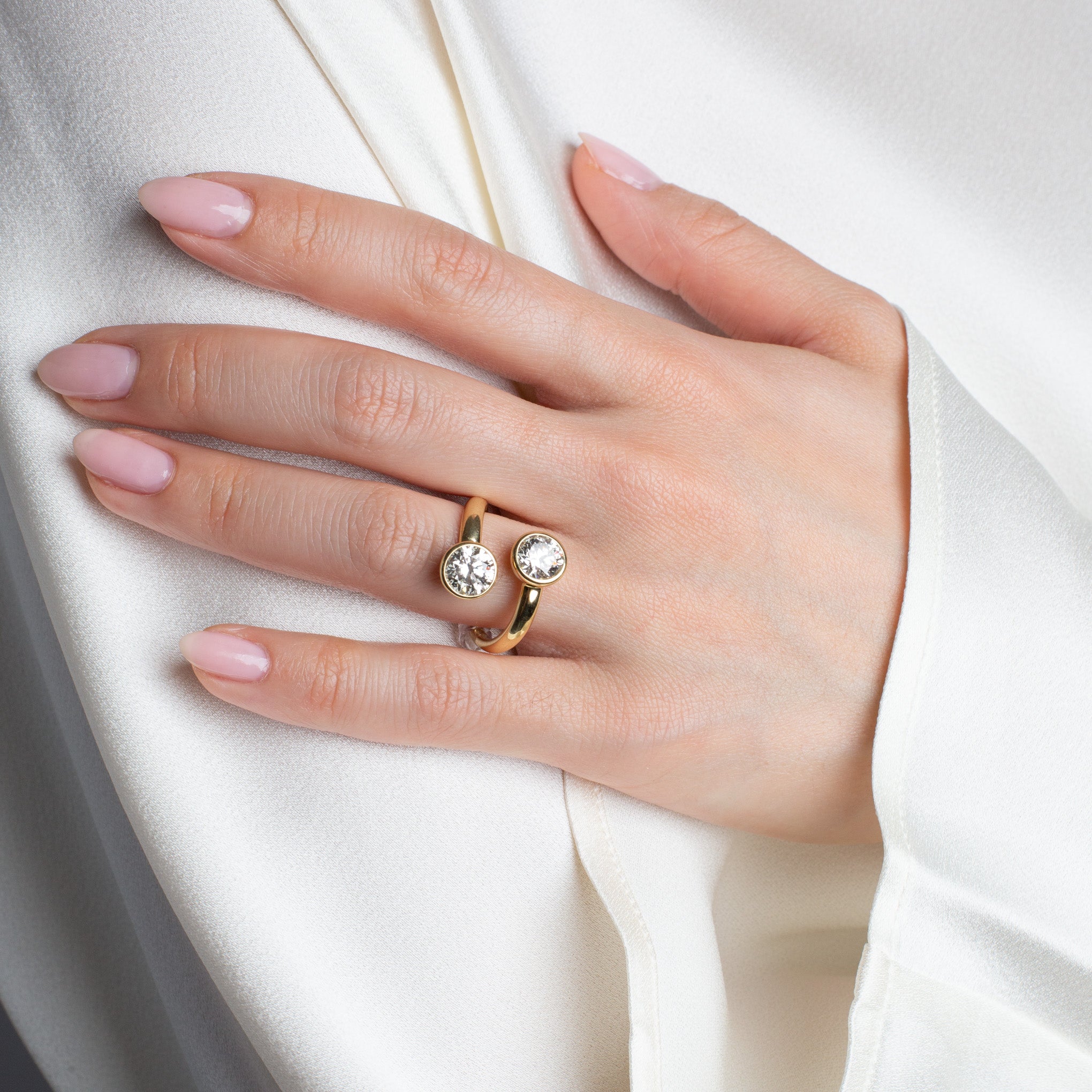 Signature Round Brilliant Bezel Set Bypass Engagement Ring