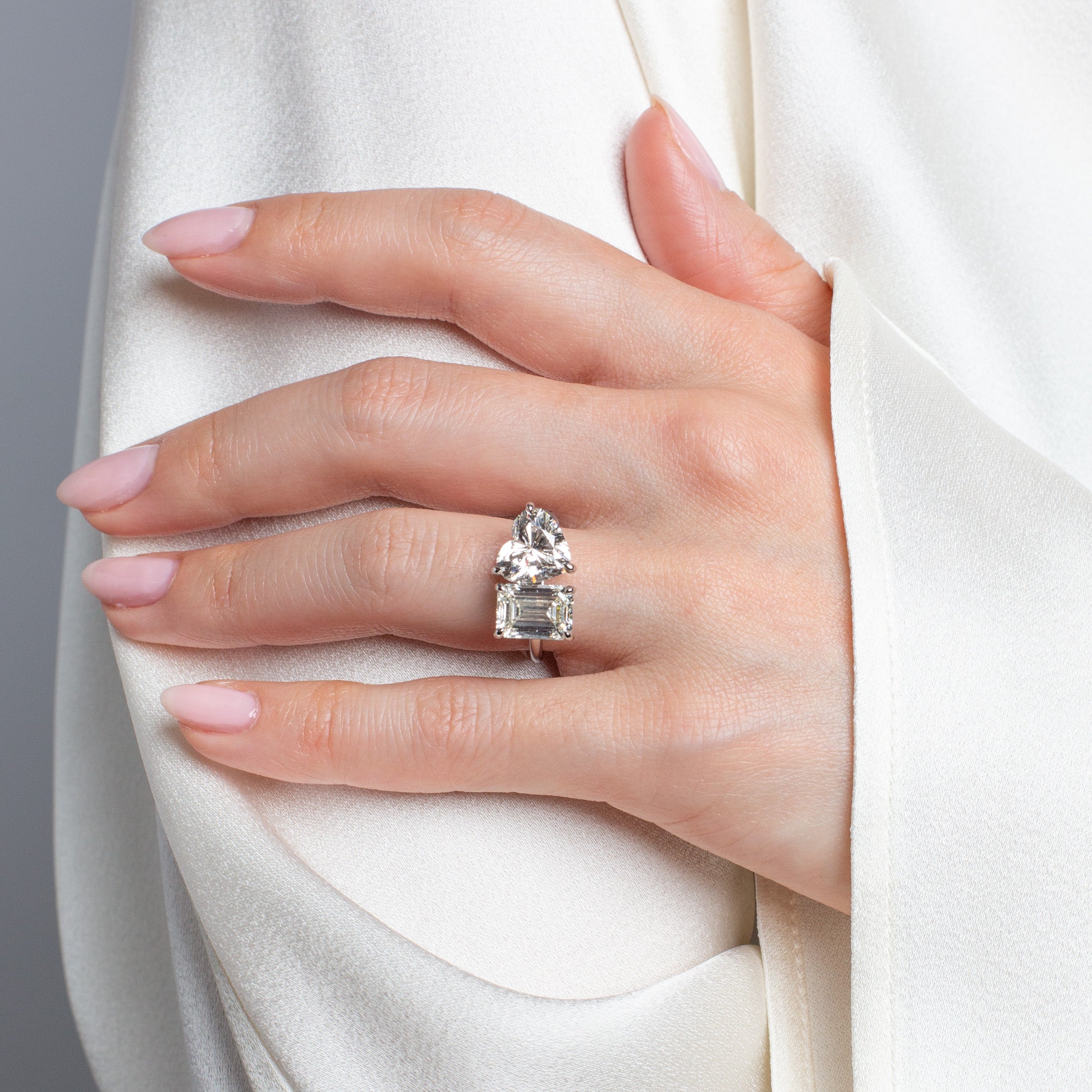Signature Two Stone Heart and Emerald Engagement Ring