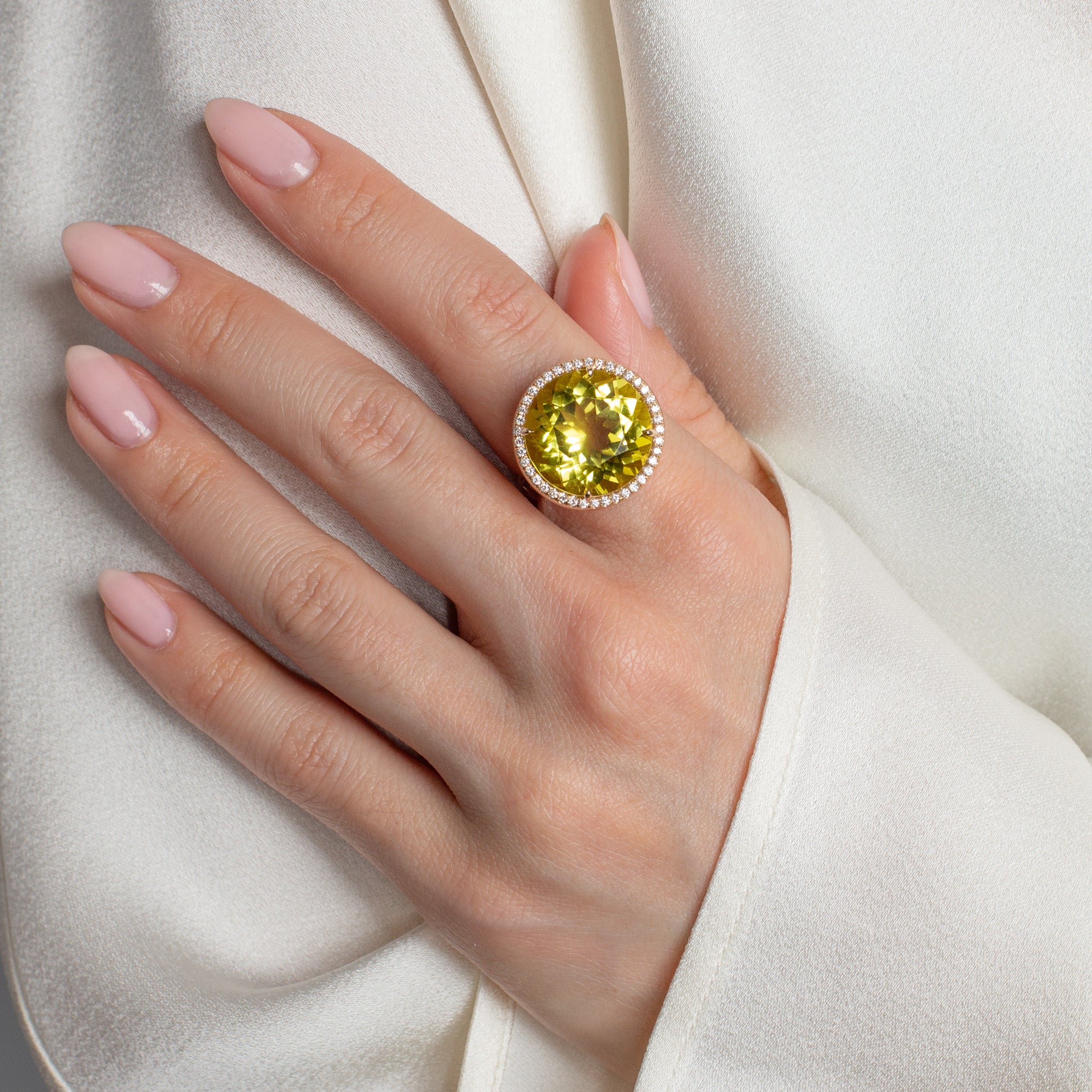 Lemon Quartz Candy Button Ring
