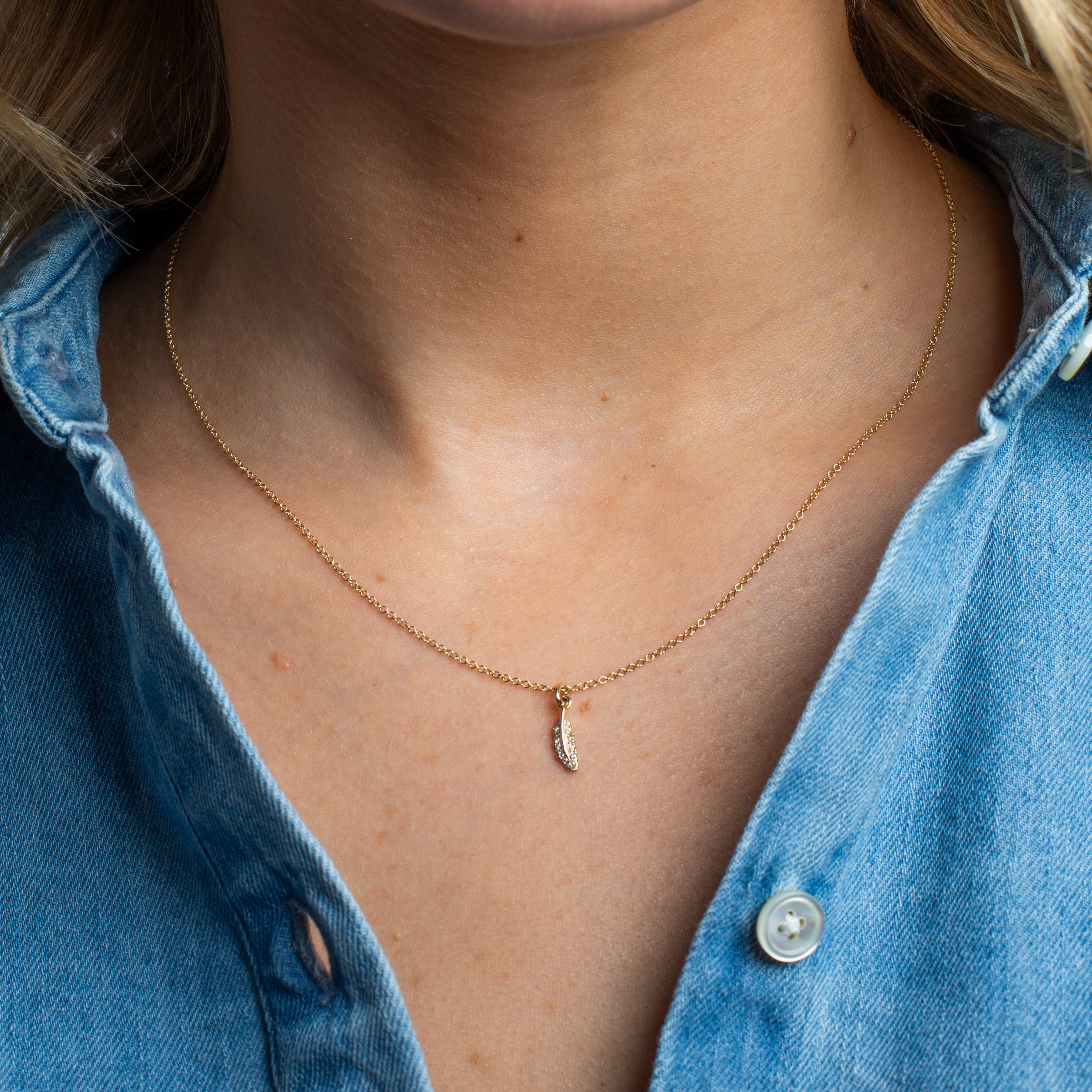Mini Token Pave Feather Necklace