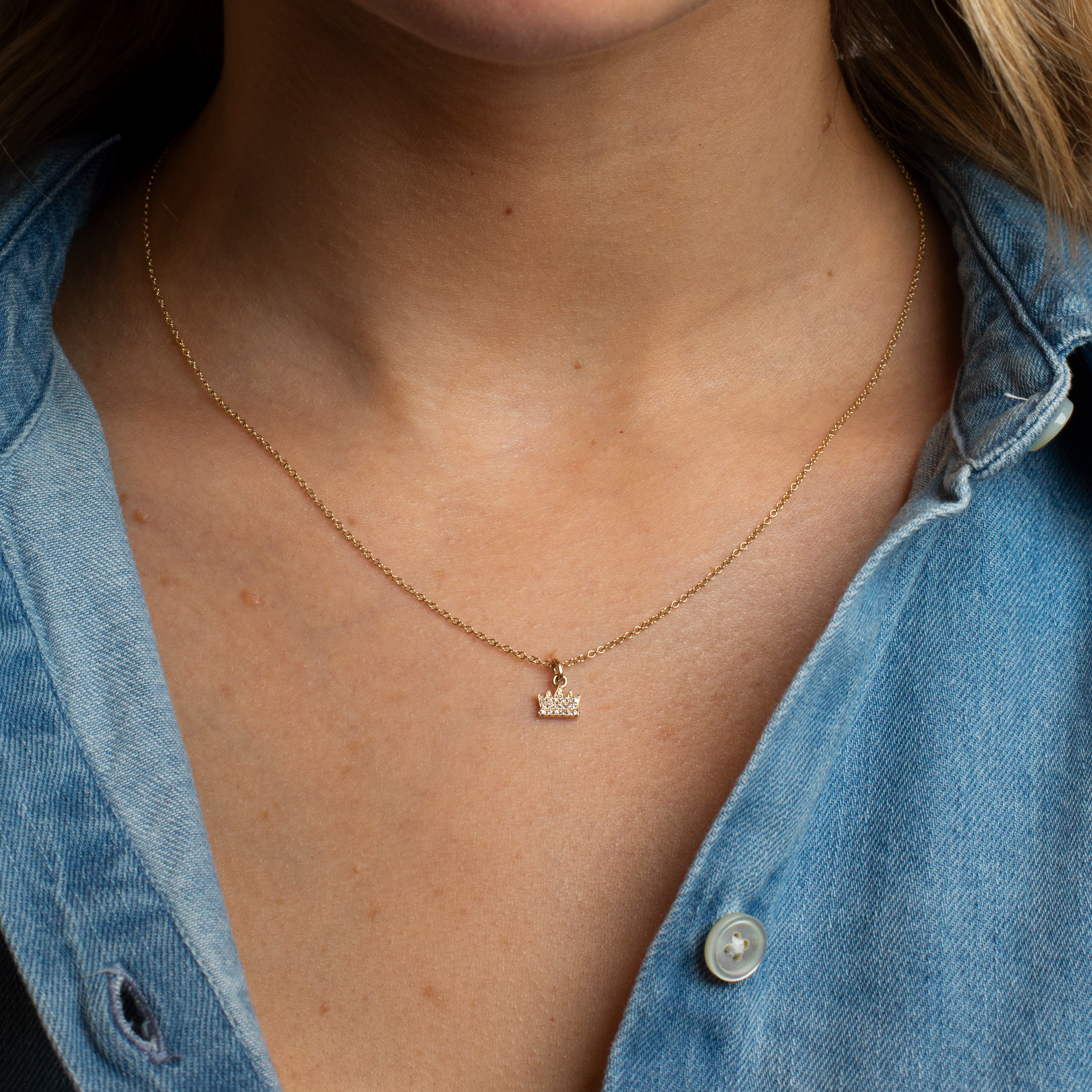 Mini Token Pave Crown Necklace